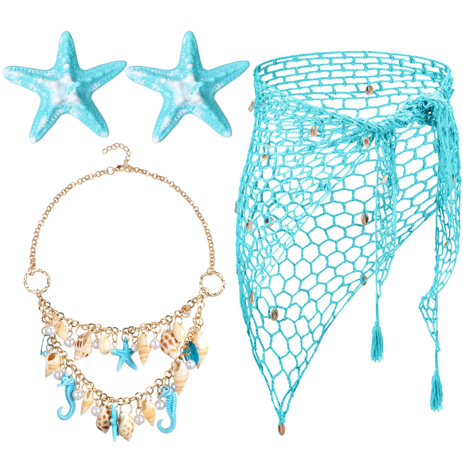 4 Pcs Mermaid Halloween Costume Outfit for Women Set Lake Blue Classic
