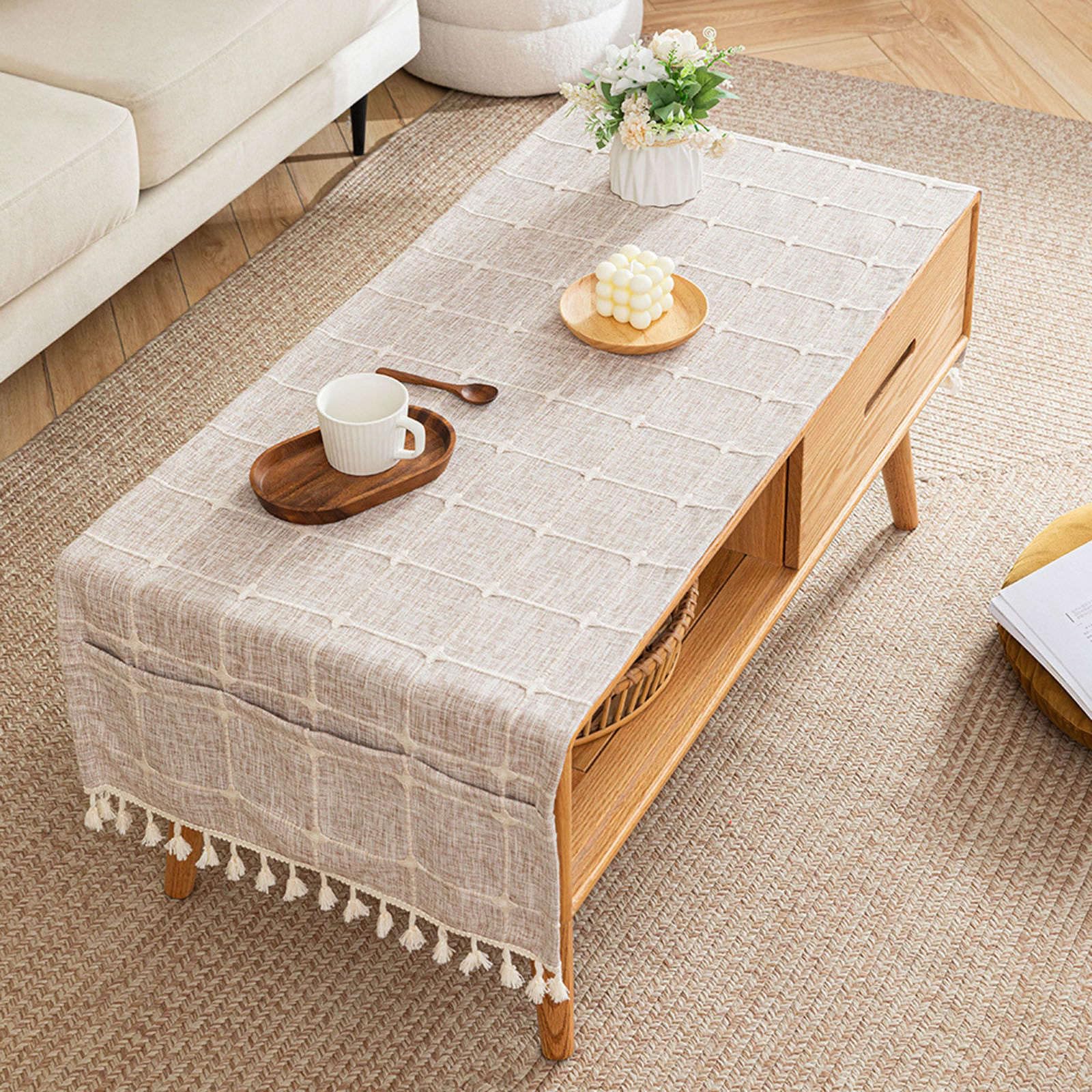 Weave tablecloth,Linen tablecloth,Coffee Table Cover With Pockets And Tassel Rectangular Waterproof Tablecloth Dining Tabletop Decoration Washable Table Top Dust Cover-P-60x160cm(24x63inch) ( Color :