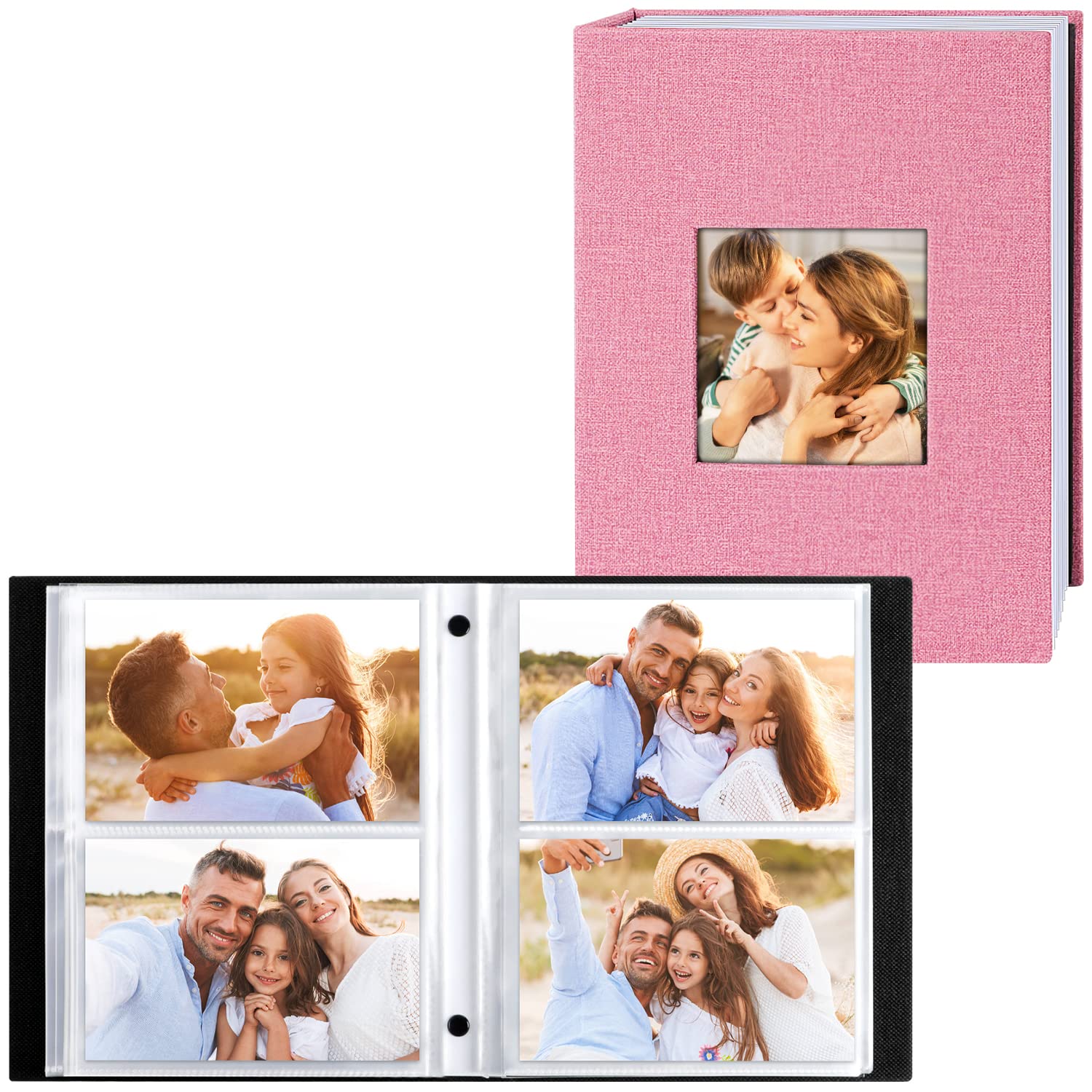 Lanpn Album Fotografico 10x15 200 con Tasche 2 Confezioni, Biancheria Porta Foto Album Portafoto Orizzontali 10x15cm Tascabile Tasca Rosa