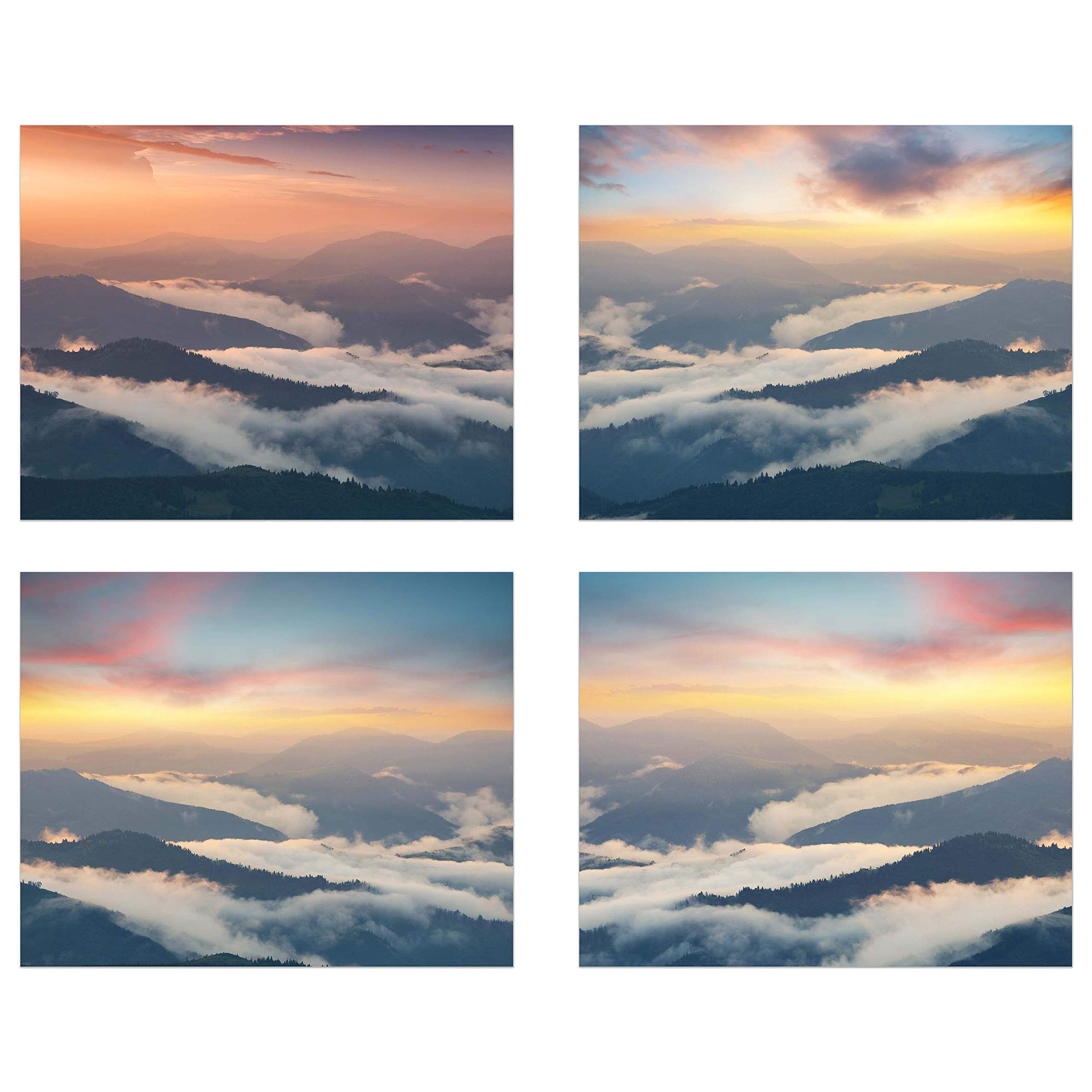 Beautiful Sites to See. Put a piece of heaven on your wall with these Mountains' Sunsets - A Nature's Landscape (Set of 4): Modern Art Decor Unframed Photo Prints (8"x10")