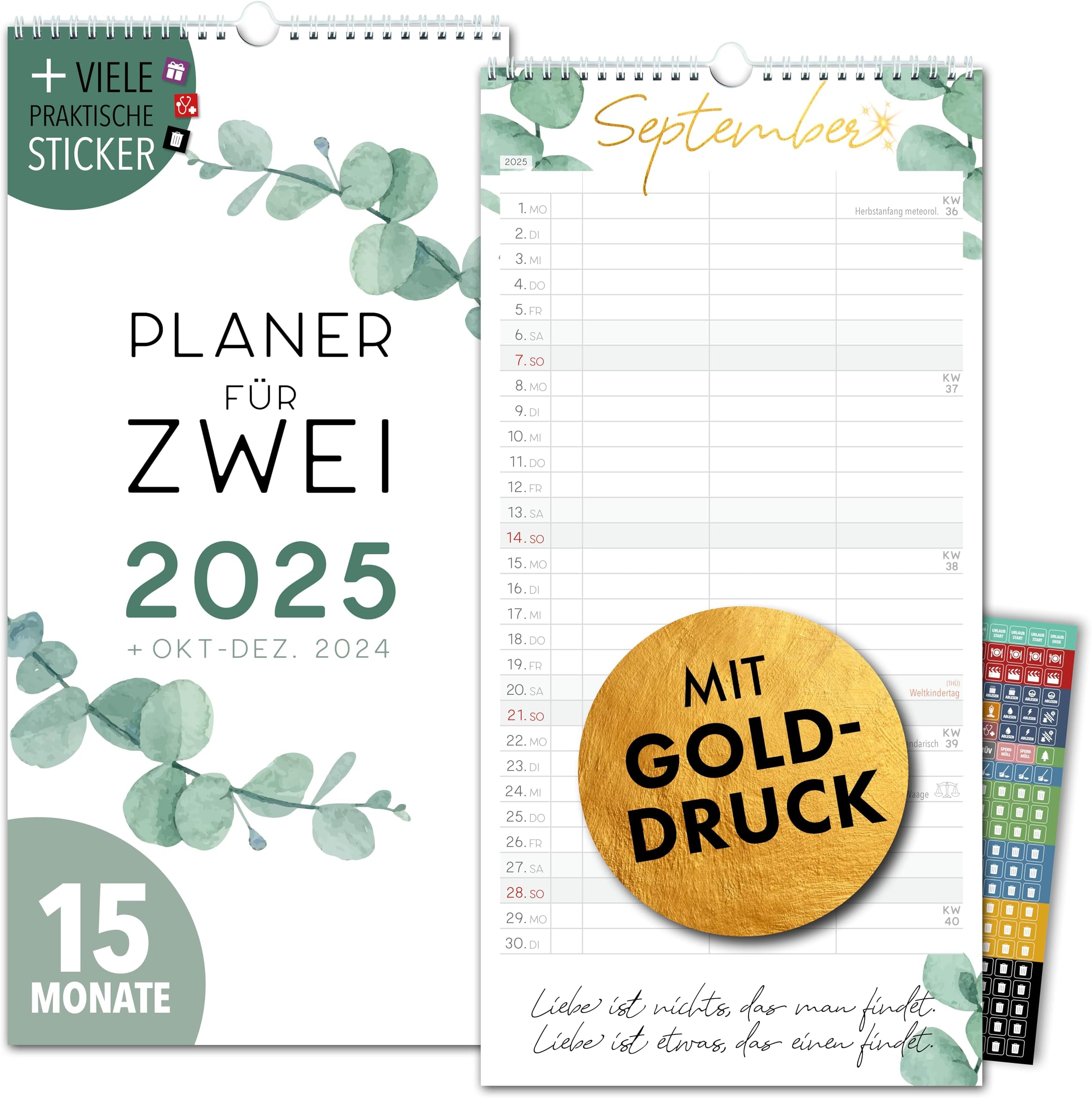 Paarplaner 2026 3-Spalten - Wandkalender Für Zwei Personen Mit Stickern