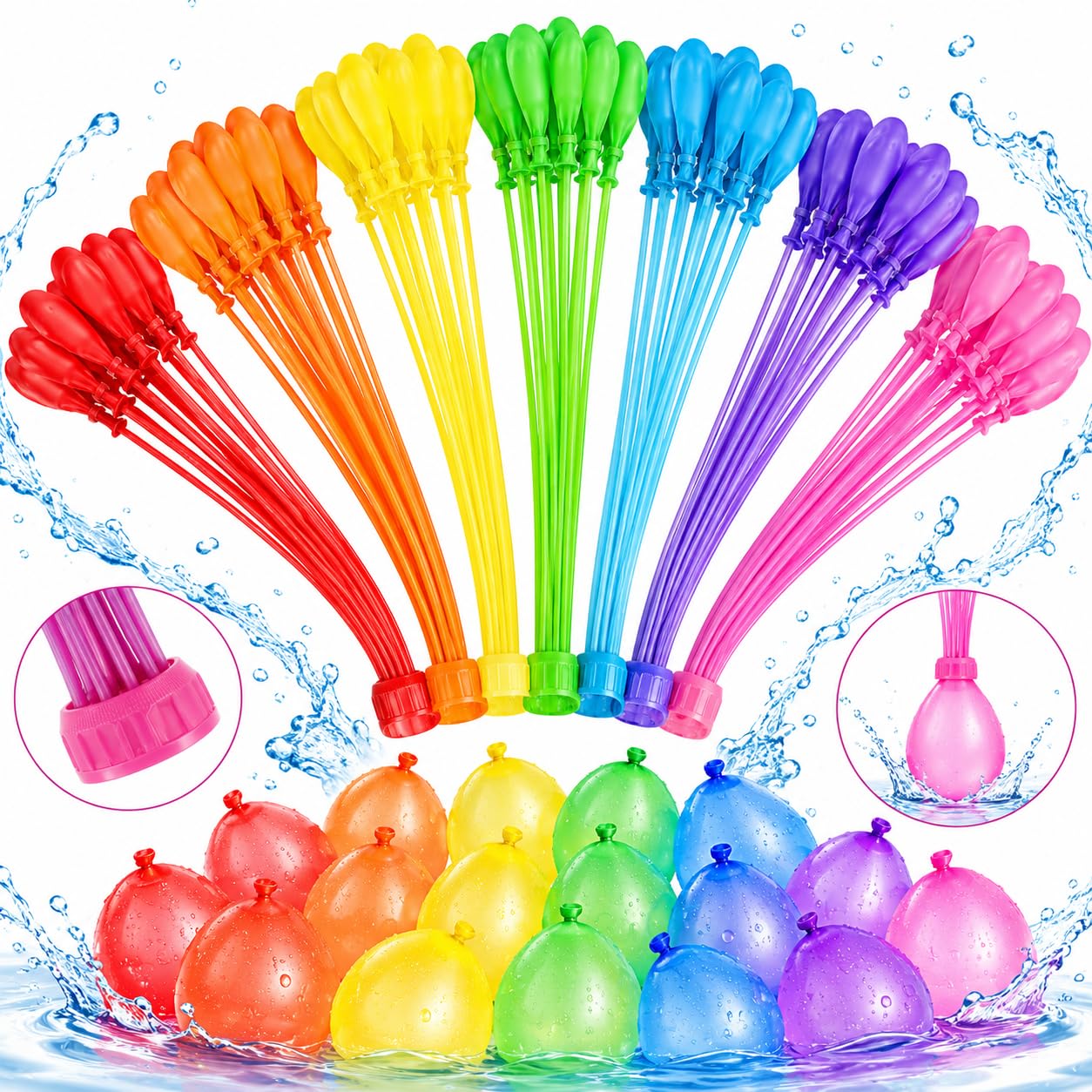 Quick Fill Water Balloons 111 Pack for Garden Splash Fun Rapid Self-Sealing Latex Waterbombs Summer Outdoor Parties High Elasticity Balloon Kit for Swimming Pool Events and Beach Activities