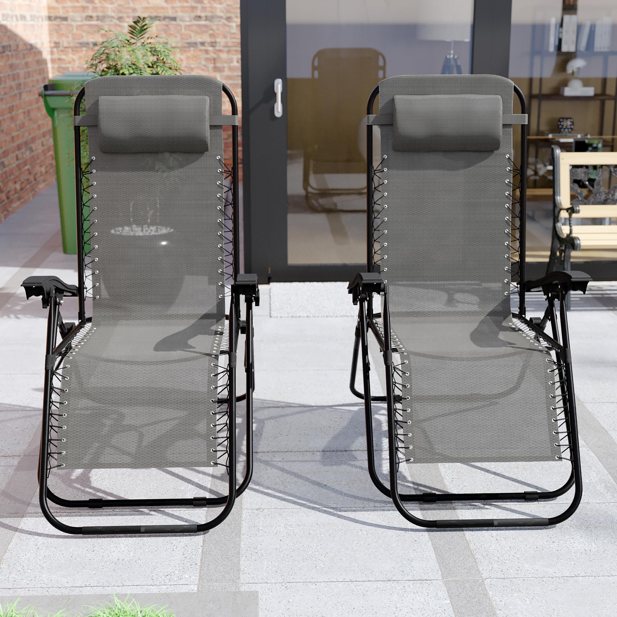 Garden Vida Set di 2 sedie a gravità zero, sdraio per esterni, patio, reclinabile, senza peso, resistente alle intemperie, in acciaio (grigio)