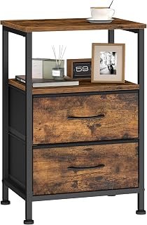 SONGMICS Nightstand with 2 Fabric Drawers, End Table with Open Shelf