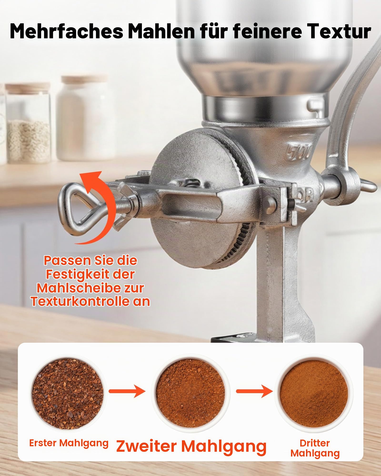 VEVOR Getreidemühle Manuell aus Gusseisen, Handkurbel Kornmühle mit Hohem Trichter & Stabiler Tischklemme, Malzmühle Kaffeemühle Gewürzmühle für Kaffeebohnen Gewürze Weizen Mais Nüsse, Küchenhelfer