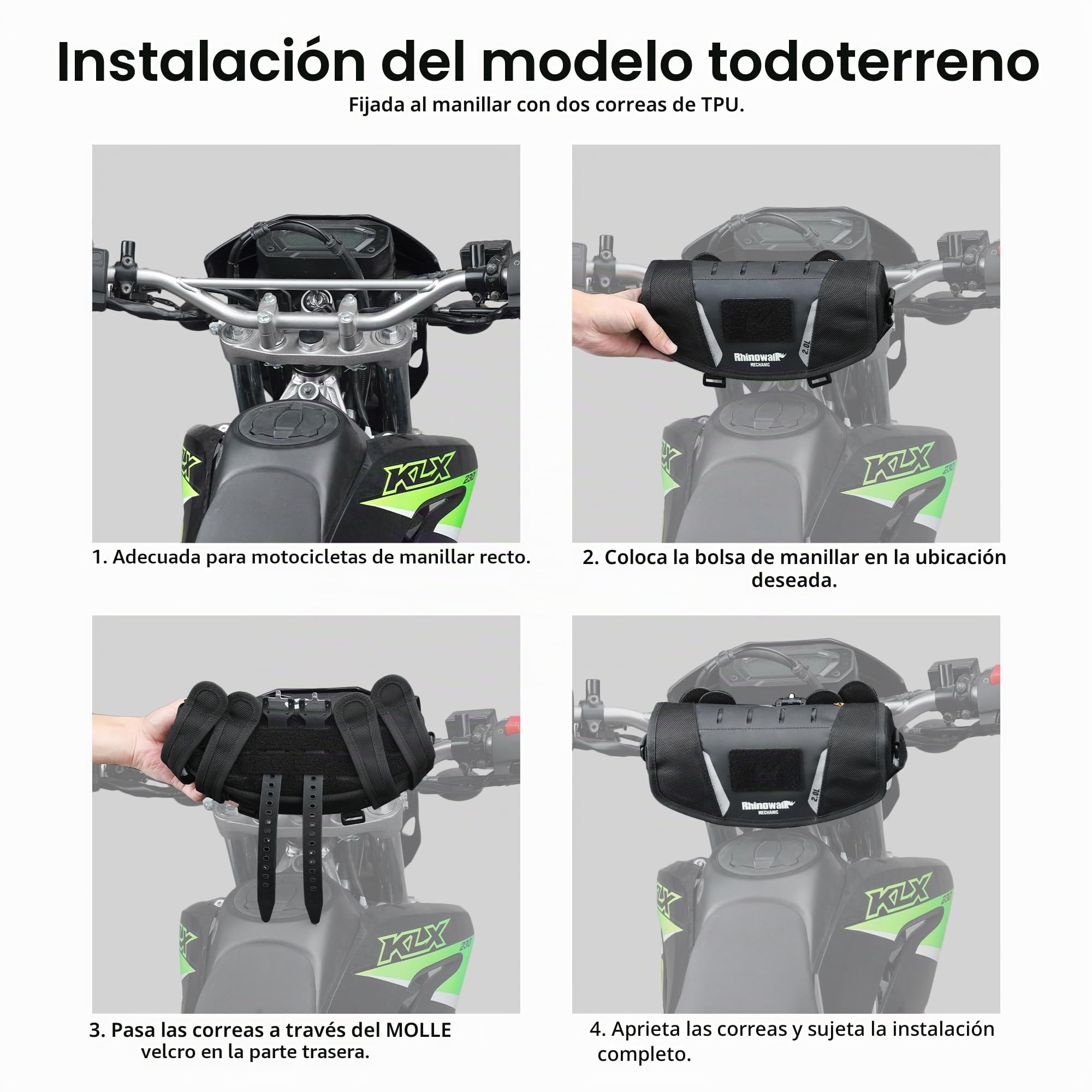 Rhinowalk Bolsa para manillar de moto 2L MJX2010, impermeable, con protector de lluvia y correa para el hombro, apta para ADV Enduro Touring