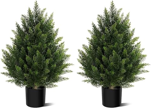 2FT UV-Resistant Artificial Cedar Trees for Front Porch Set of 2