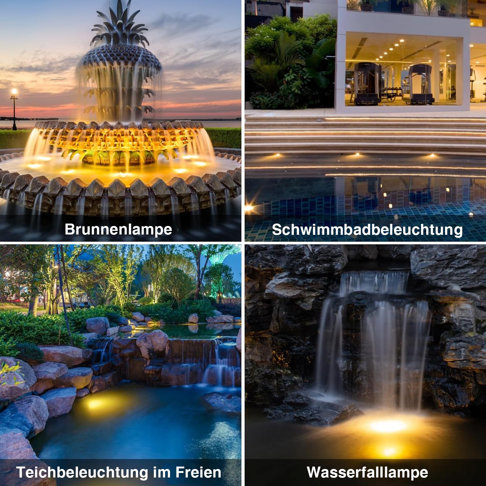 Justup Solar Teichbeleuchtung, LED Unterwasserstrahler Teich Licht Teichbeleuchtung mit IP68 wasserdicht, Auto Ein/Aus Landschaftsscheinwerfer Gartenbeleuchtung für Garten, Patio, Baum (2 Stücke)