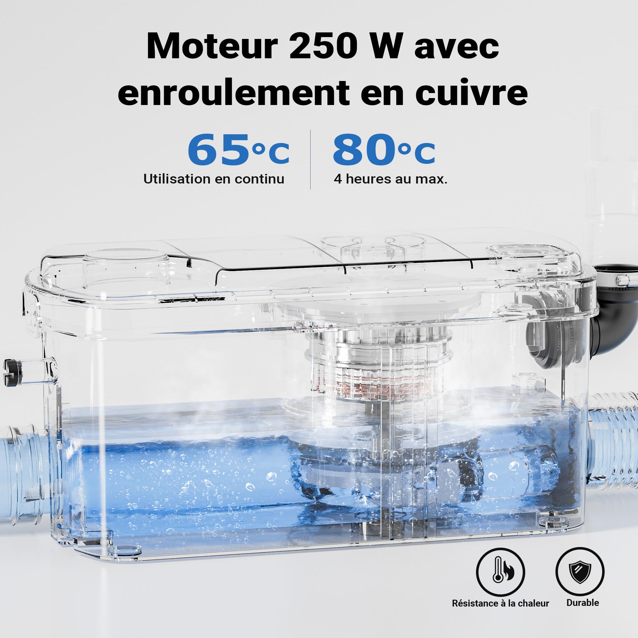 XPOtool Pompe de relevage 3/1 compacte – 250 W – avec 3 entrées – Hauteur de refoulement max. 8,5 m – Eaux usées Eaux chargées Pompage – Station de relevage pour Lavabo, Douche, Toilette, WC