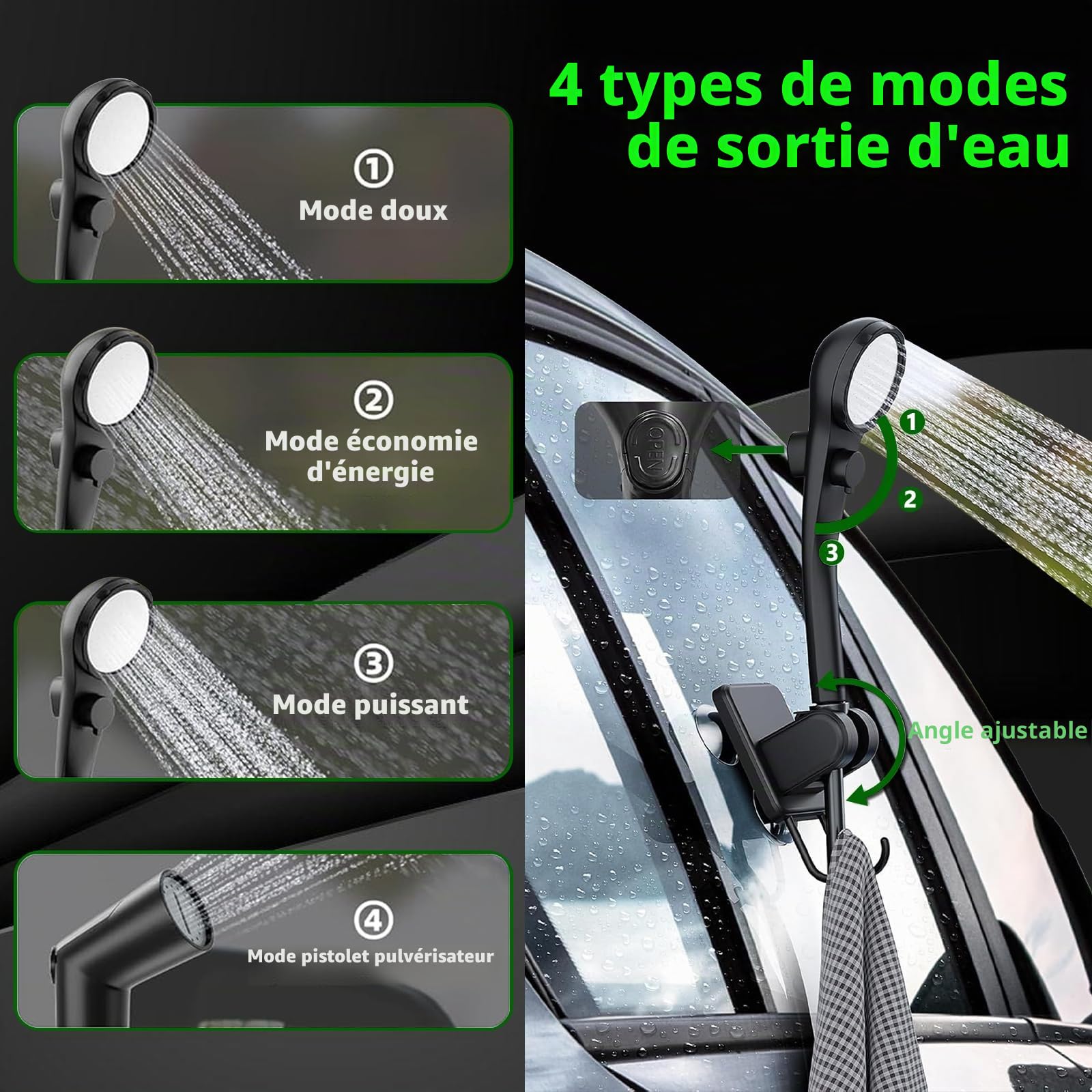 Douche de camping portable, douche de camping portable, 6000 mAh, douche de camping portable, douche de camping avec rechargeable pour le jardin, le lavage de voiture, la plage, les voyages, choix