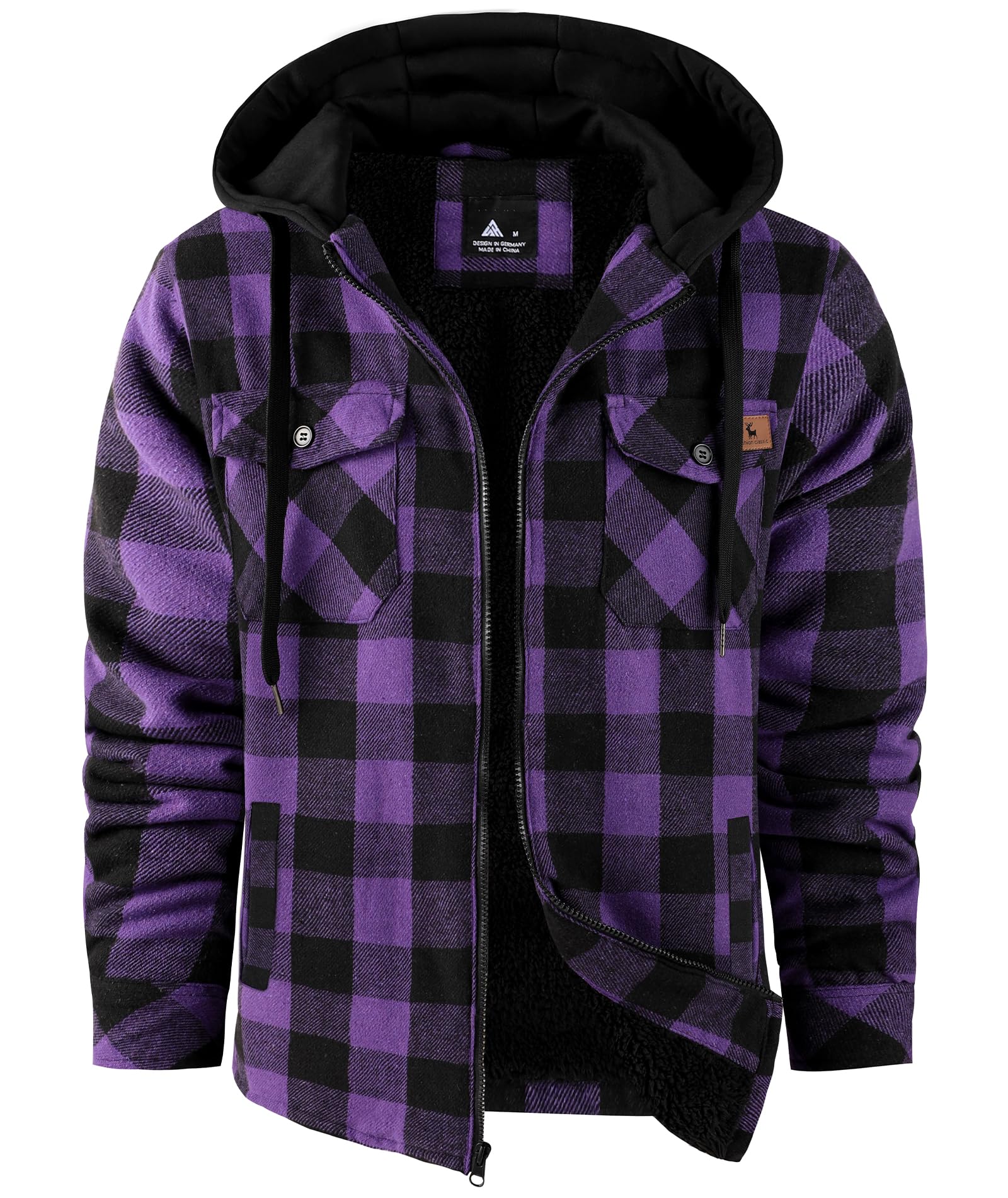 Mens Thick Fleece Plaid Jacket Flannel Shirts Sherpa Lined Full Zip Up Hoodie Winter Coat with Pockets
