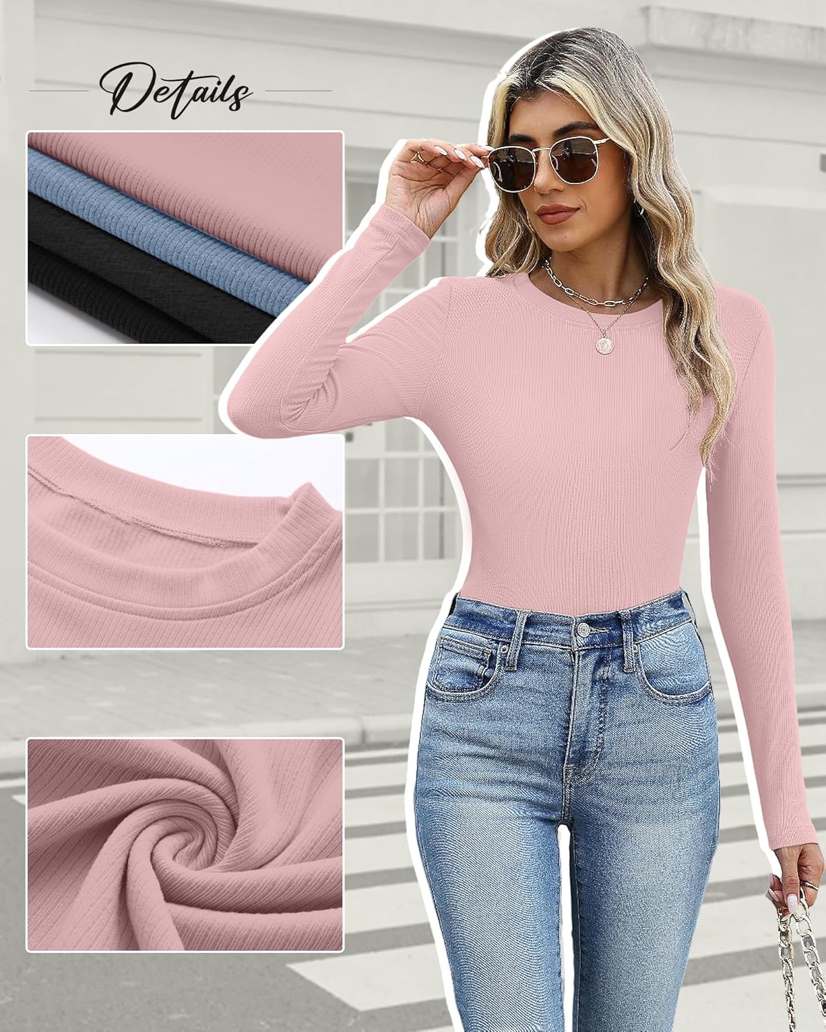 5 Pack Women's 90% Cotton Thermal Shirts Long Sleeve Ribbed Fleece Lined Underwear Tops Slim Fit Warm Base Layer - Image 6