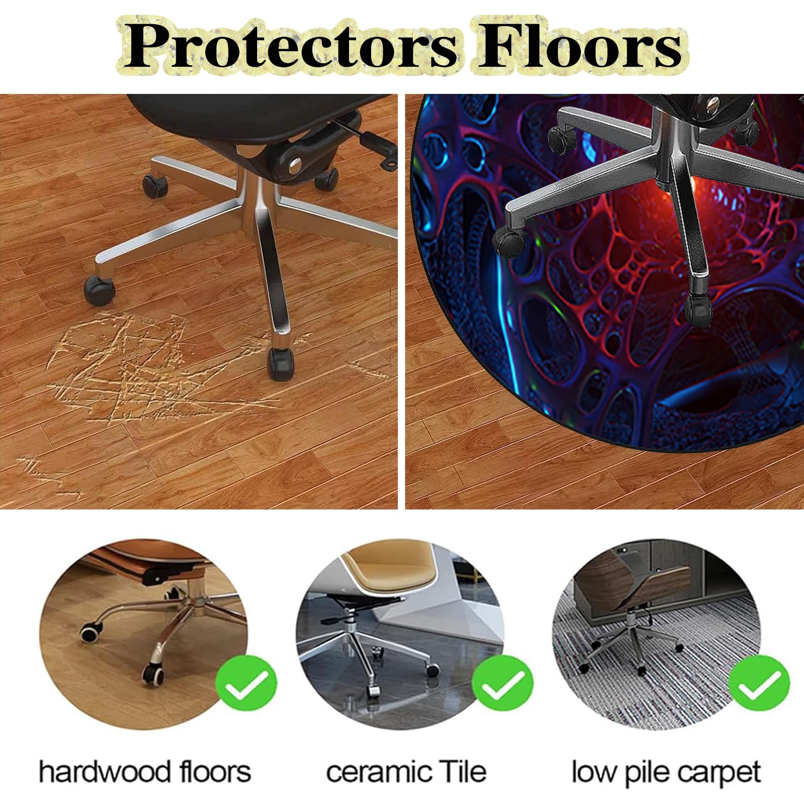Sedia Ufficio Tappeto Rotondo, Gaming Pavimento Tappetino di Protectors Pavimenti per Parquet Piastrelle Tappeto Salvapavimento Tappetino Tappetino Rotondo per Pavimento Multiuso 120 cm/47.24"