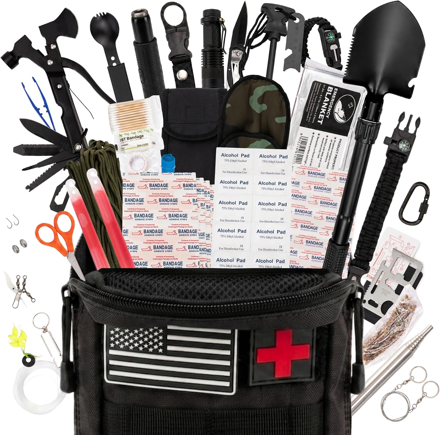 SereneLife Survival Toolkit, All-Purpose Emergency First Aid and Tactical Gear Set with Multi-Function Axe, Fire Starter, Survival Bracelet, Folding Knife, Flashlight for Camping Hiking Hunting