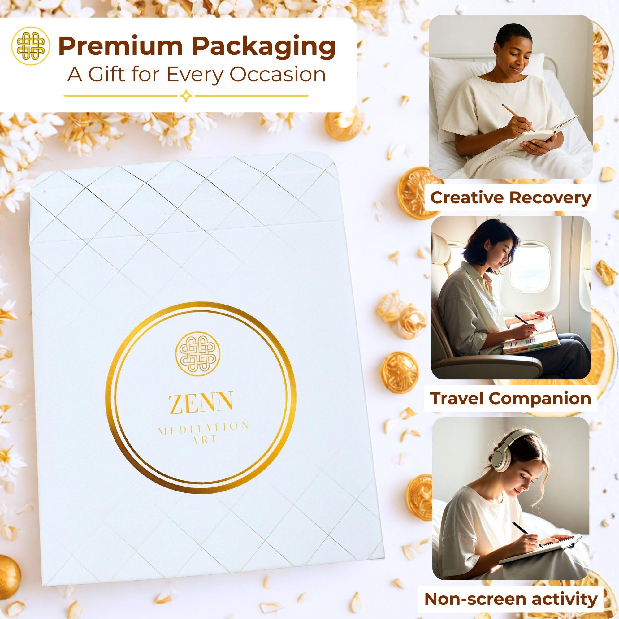 Zenn Meditation Art Set regalo per colorare mandala rosa petalo Premium Arts & Craft con 12 pennarelli a doppia punta a pennello | per calma creatività Focus |