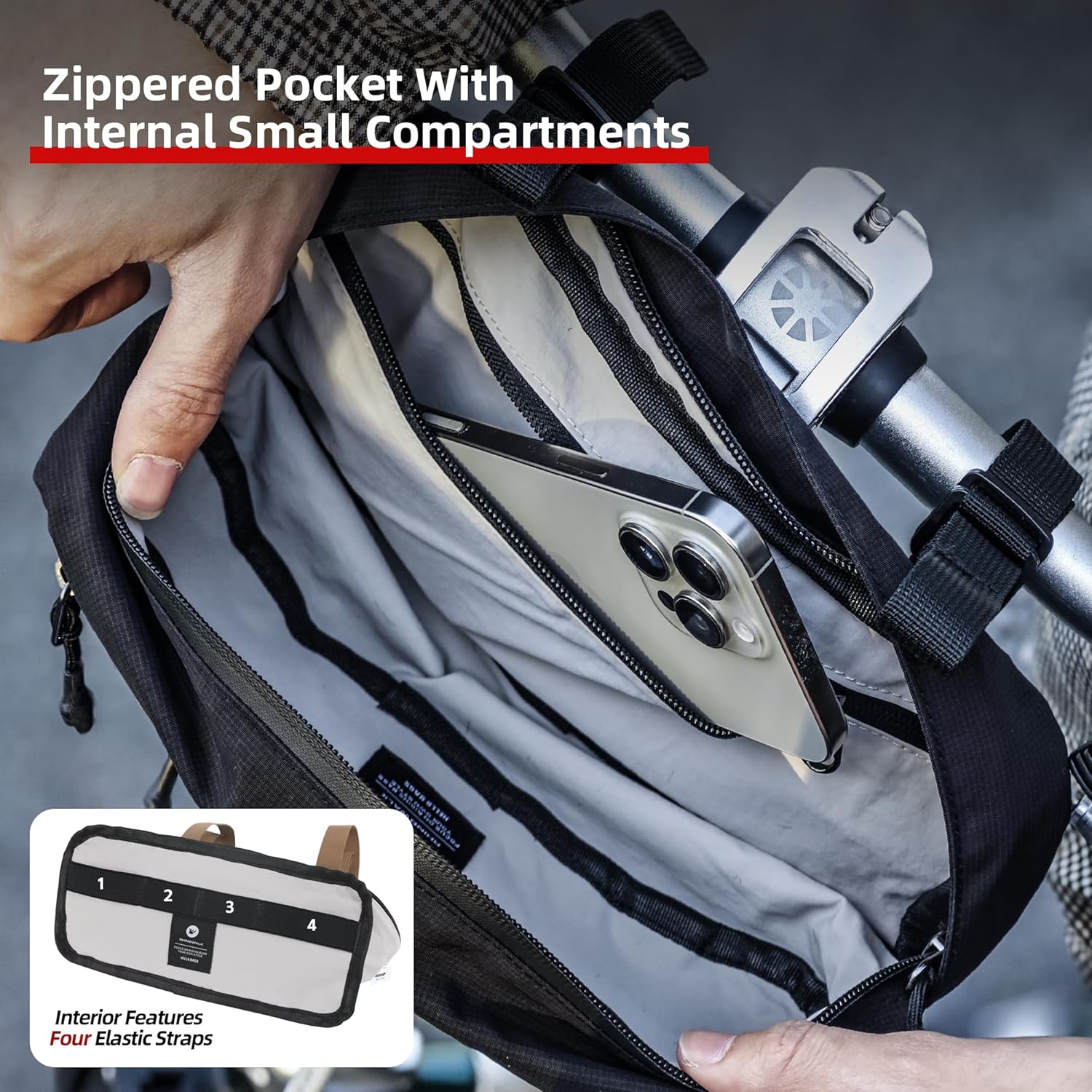 Rhinowalk Bike Handlebar Bag Front Bag 1.9L Bike Bag Front Bag Shoulder Bag Storage Bag