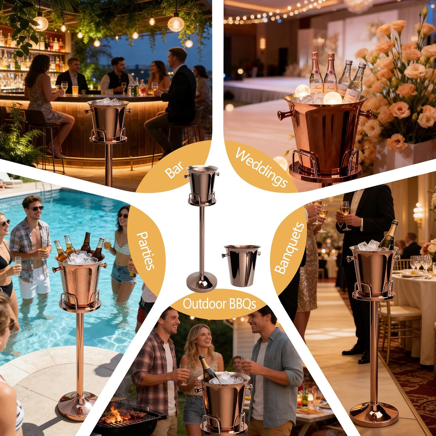 Champagne Bucket with Stand, Wine Bucket Stand with 5L Bucket, Stainless Steel Standing Ice Buckets for Weddings, Home Bar & Bridal Showers (Rose Gold, 1 Pack) - Image 5