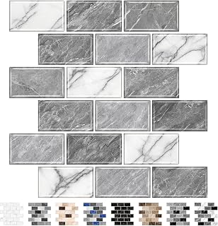 URCOLOR 10-Sheet Peel and Stick Backsplash Tile Sticker for Kitchen,12"x12" Self Adhesive Subway Wall Tiles Stick on Back Splashes for Bathroom White Gray Marble Design