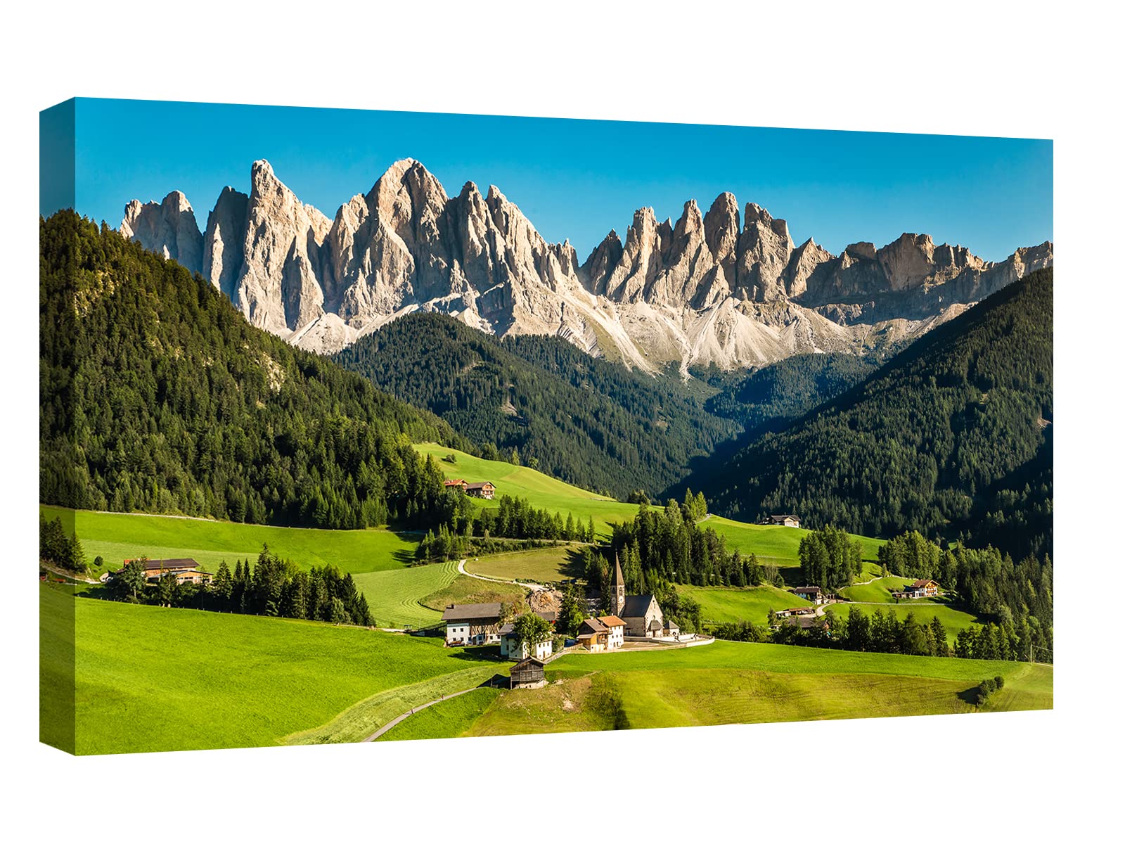 canvashop Quadro Montagna Dolomiti 120x70 cm Val Di Funes Santa Maddalena | Quadri Moderni, Soggiorno, Paesaggio Estate, Natura, Stampa Su Tela Canvas