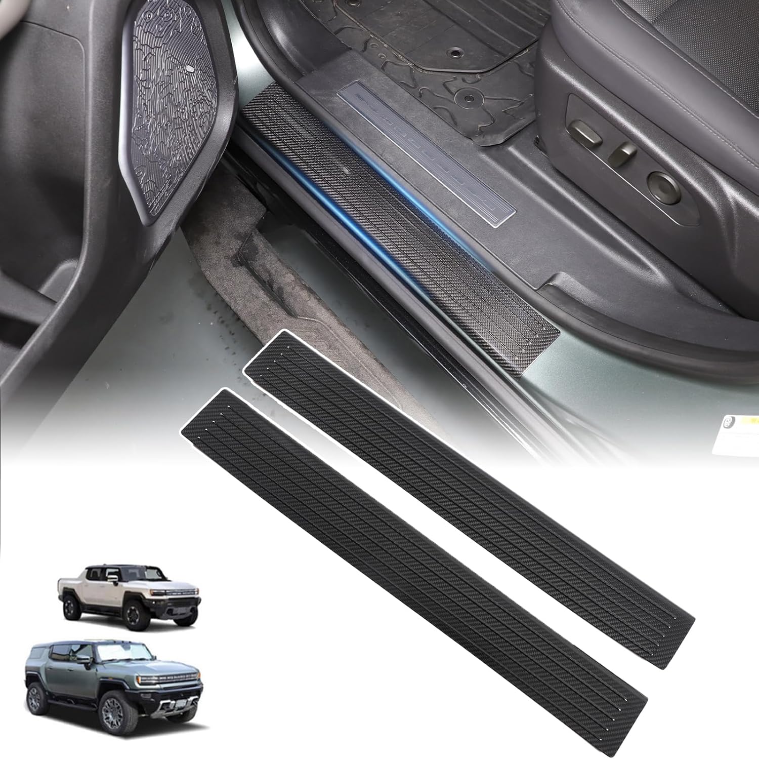 Genuine Carbon Fiber Door Sill Protector for Hummer EV SUV Pickup Accessories Anti-Scratch Door Edge Guards Entry Threshold Panel Trim Molding Kit for Hummer EV SUV Truck 2022-2024 2025+ (Black/2PCS)