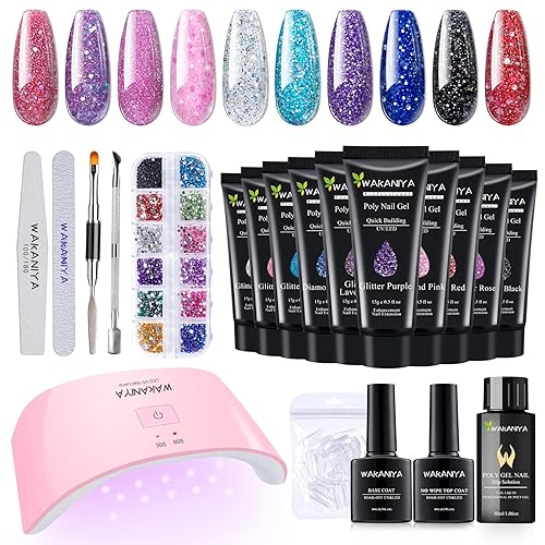 Miniatura 1 de Kits de uñas de gel de poliéster con lámpara, 10 colores de gel de poliéster con purpurina, juego de mejora rápida de extensión de uñas de gel fácil