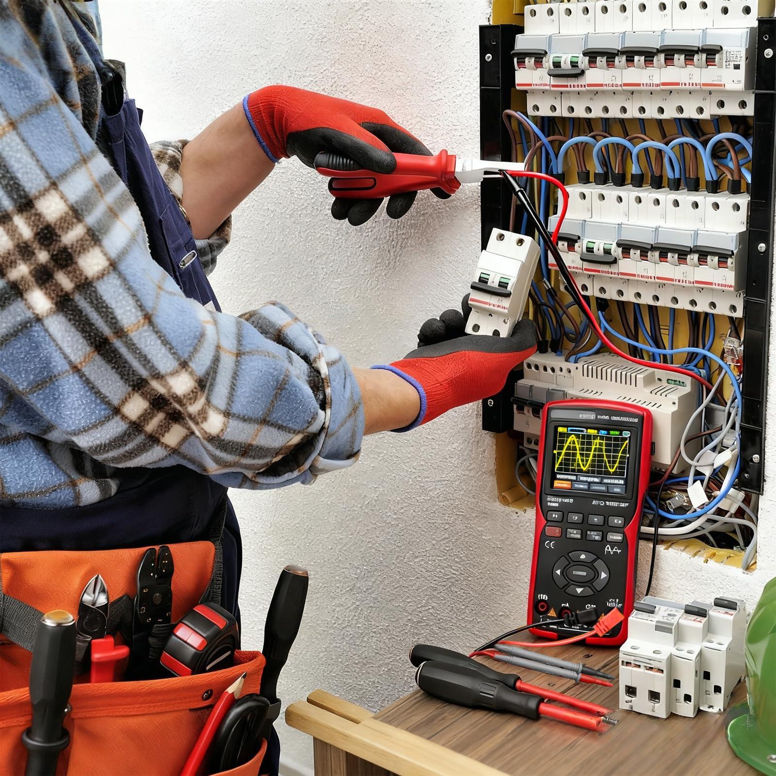 Osciloscopio portátil, multímetro digital 9999 recuentos, osciloscopio de 10 MHz de ancho de banda, 48 MSa/s de tasa de muestreo, probador de corriente, osciloscopio LED con sonda, función de