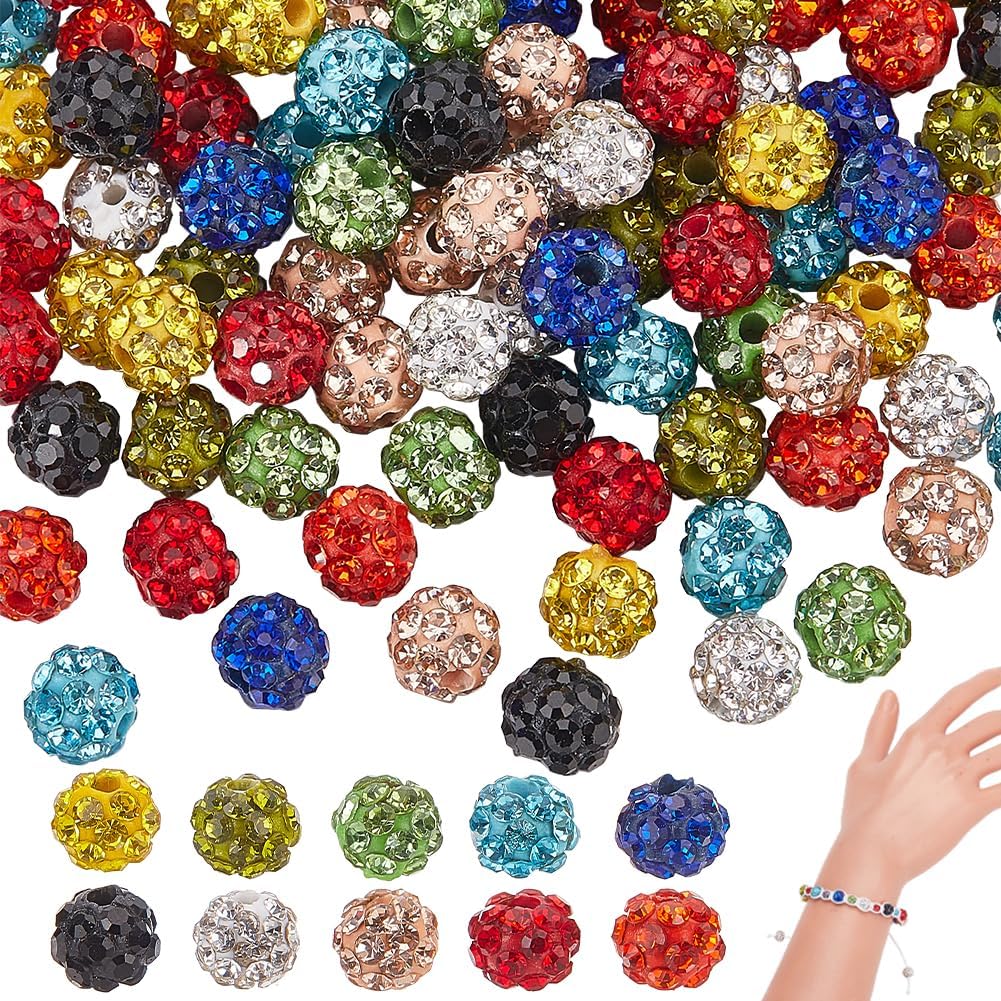 PH PandaHall 100pcs Rhinestones Beads 10 Colors 6mm Polymer Clay Crystal Bead Pave Disco Ball Bead Sparkle Diamond Beads for Jewelry Making Necklace Bracelet Keychain