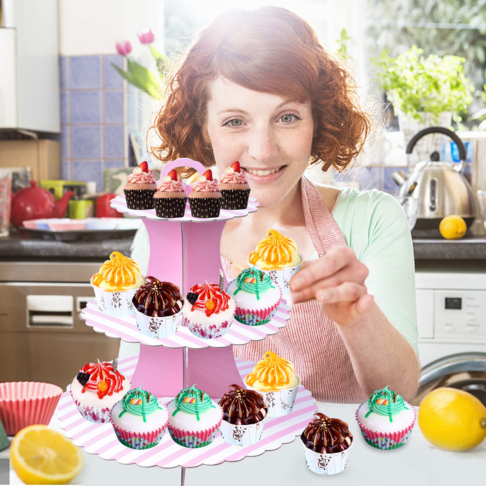3-stöckiger Tortenständer Aus Karton – Für Cupcakes, Desserts, Hochzeit, Geburtstag (35 Cm Hoch)