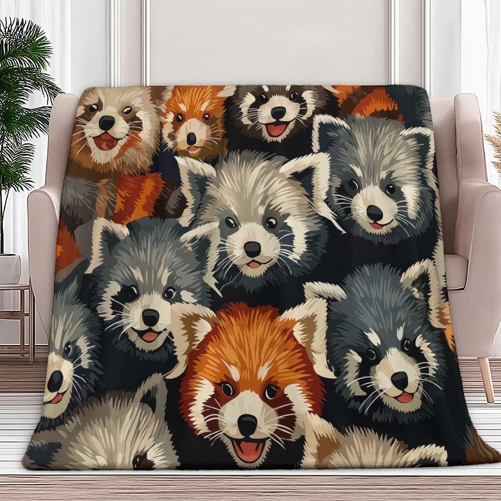 Couverture Plaid Polaire Panda Roux Animal De Dessin Animé 180x200 cm Plaid Douillette Confortable pour Canapé et Lit 2 Personnes, Couverture d'hiver pour bébé Enfant Chaude et Douce