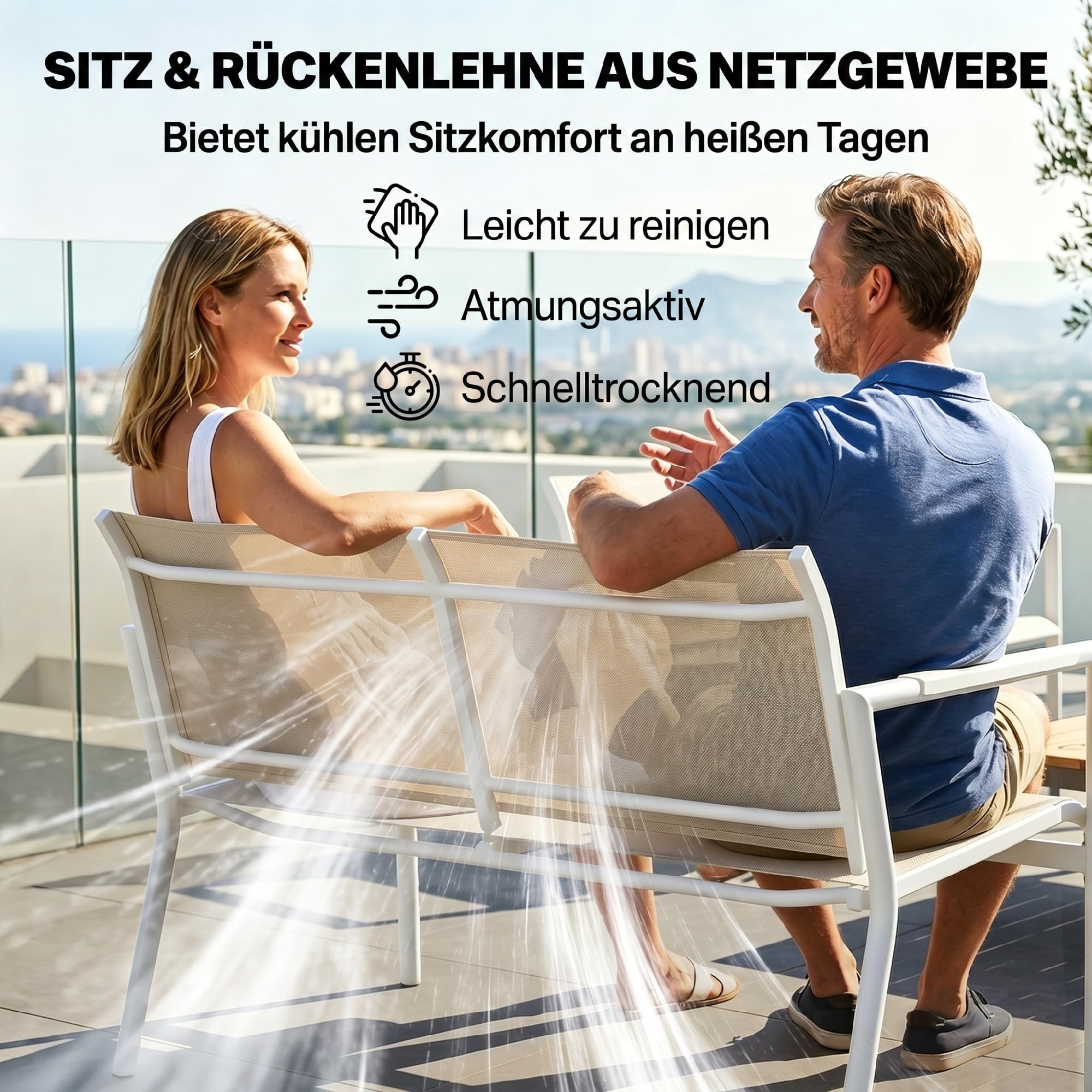 Outsunny Zestaw mebli ogrodowych, zestaw mebli do siedzenia dla 4 osób, oddychający, z 2 kanapami, 2 fotelami, metalowe podkładki pod stopy, odporne na warunki atmosferyczne, meble balkonowe, meble