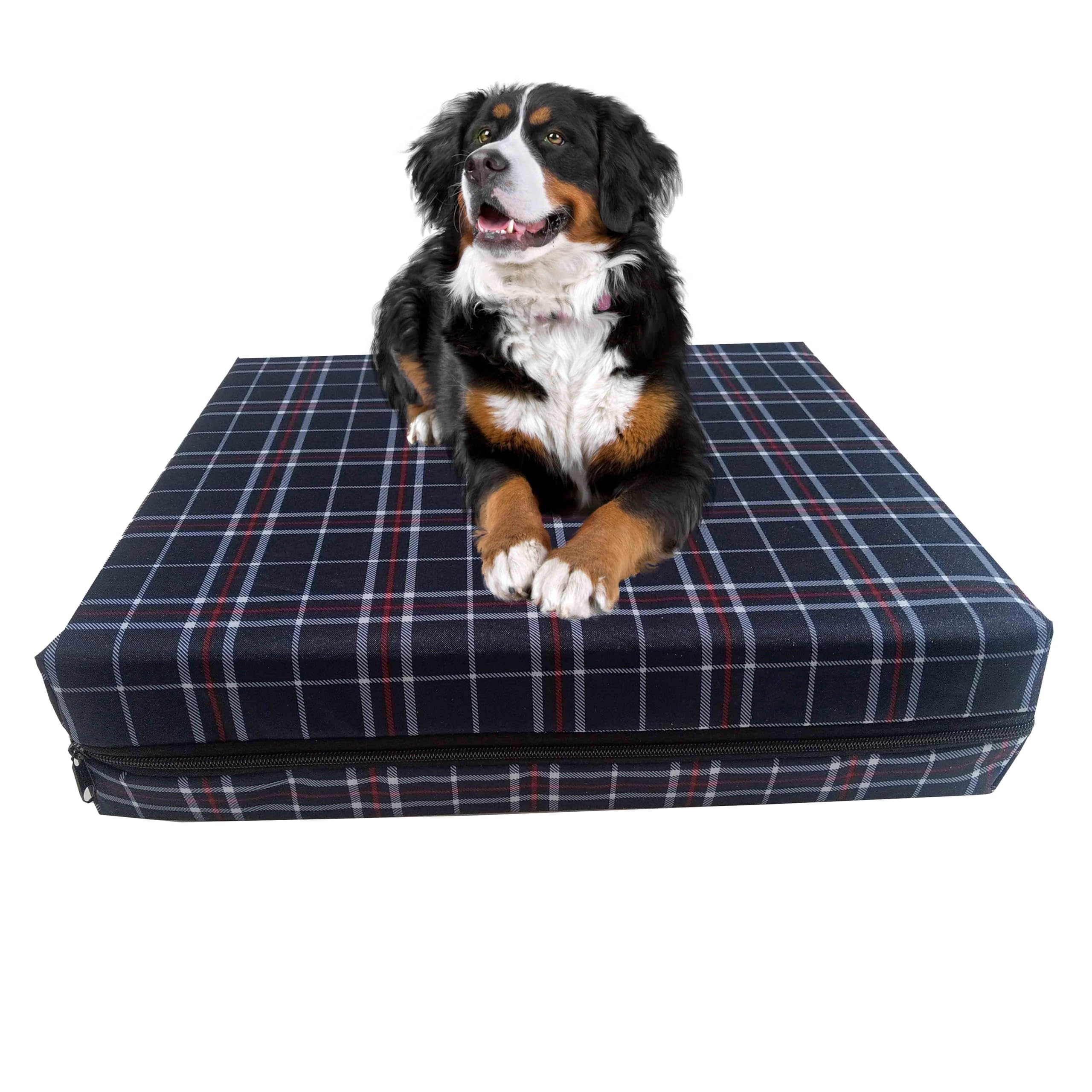 GRIZZLY FOAM Foam Filled Waterproof Dog Bed Mattress Outdoor Cage Crate Mat, Removable Washable Zipped Cover Ask Any Custom Size (84x65x5cm 33x25x2inch, Navy Chek) — image 1