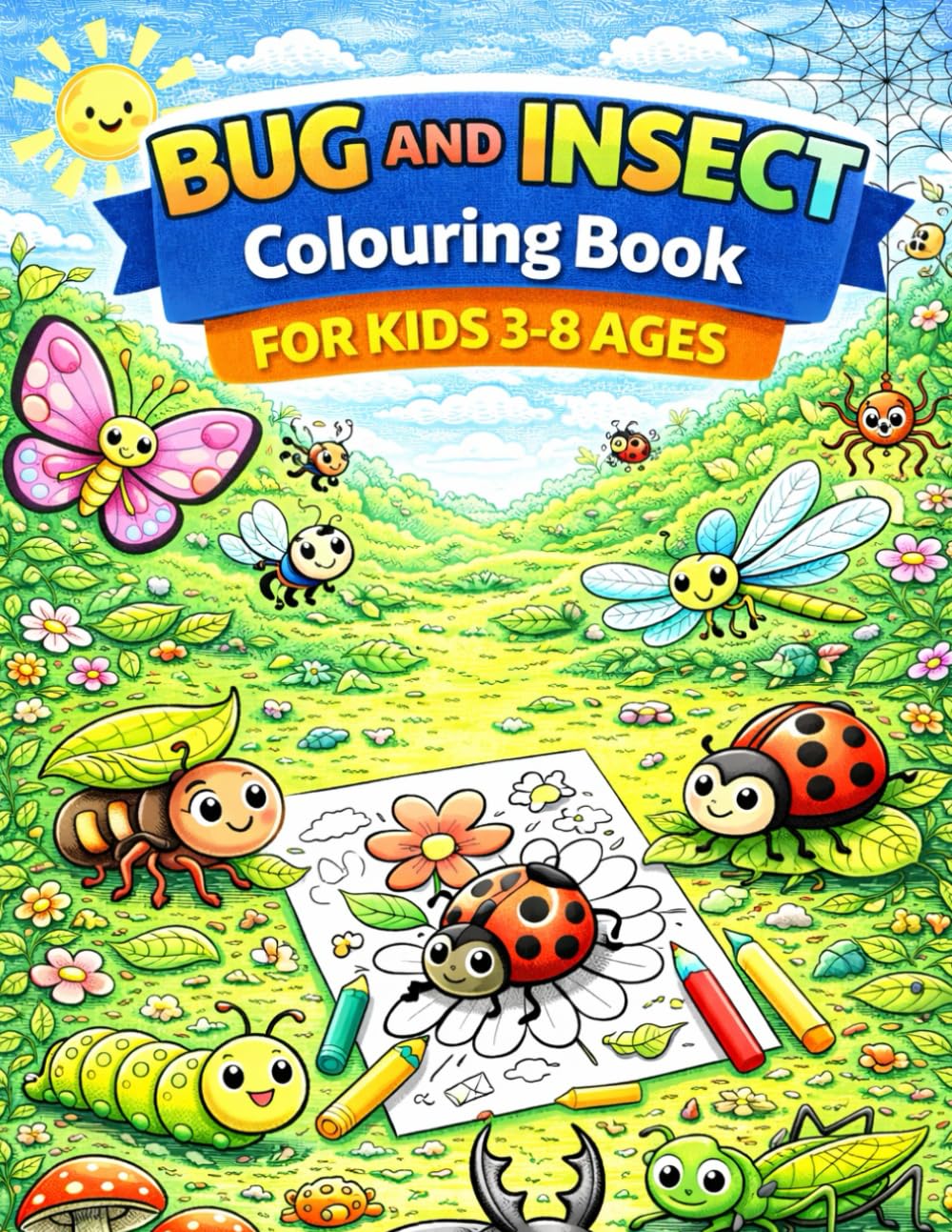 Bug and Insect Colouring Book for Kids 3–8 Ages: 59 Fun Bug and Insect Drawings with Blank Pages for Comfortable Colouring