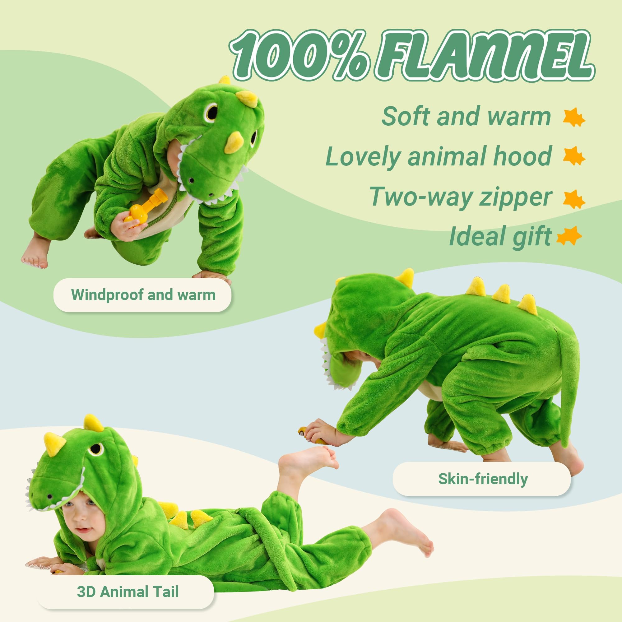 Costume per Neonati e Bambini Tutina Animale in Flanella Pagliaccetto Cosplay con Cappuccio per Bambini 2-36 Mesi