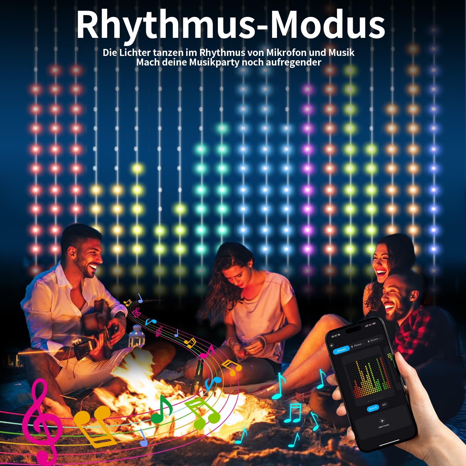 YOOHBERRYS Lichtervorhang, Smart LED Vorhang DIY Lichterketten Vorhang Mit Fernbedienung/APP, USB, Stecker, Dynamisch 400LEDs Lichtvorhang, Curtain Lights für Party Weihnachten Innen AußEn (2 x 2M)