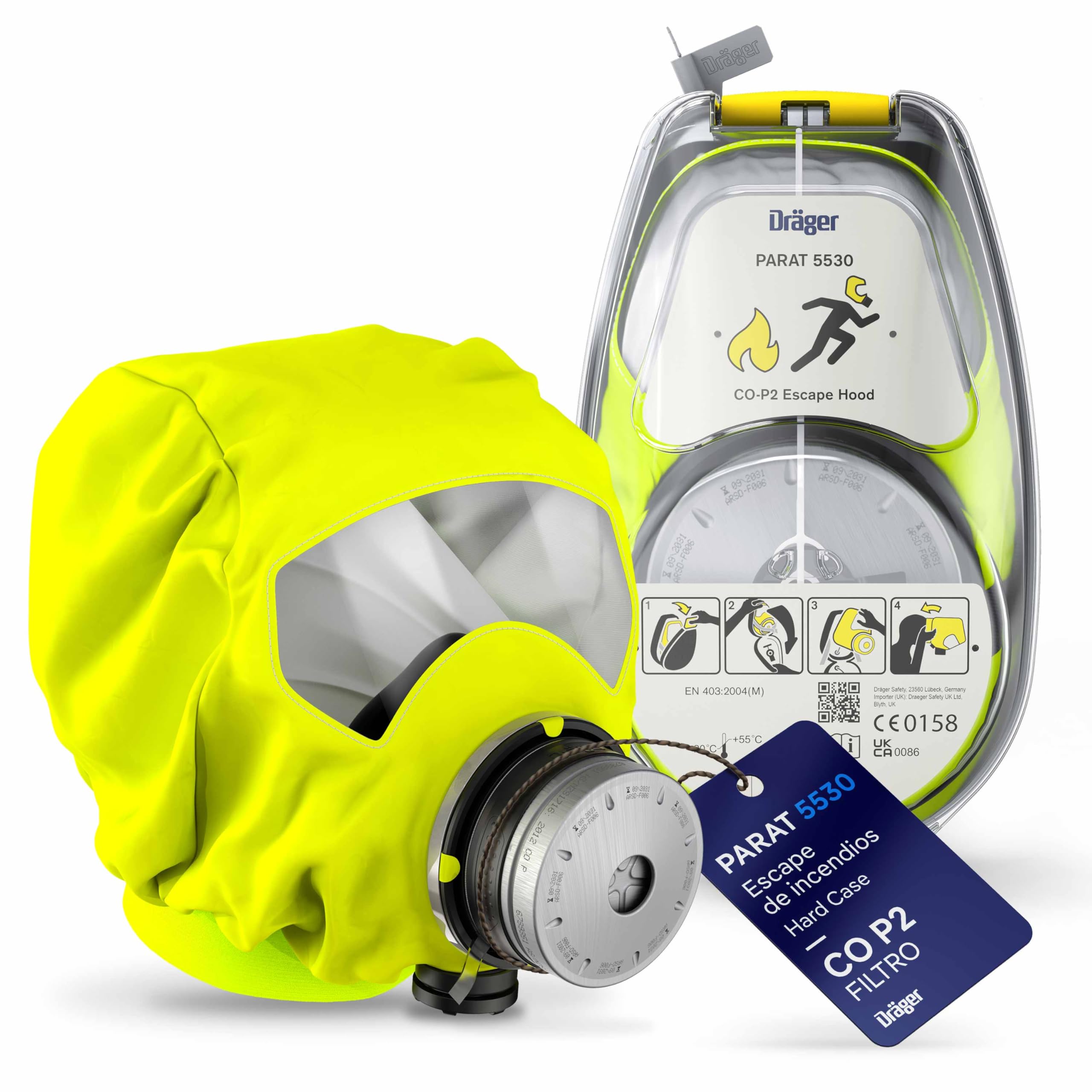 Dräger PARAT 5500 | Máscara respiratoria de Escape con Filtro CO P2 | Protección ergonómica contra Gases de Incendios, vapores y combustión