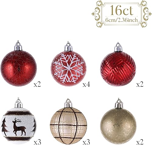Miniatura 3 de Valery Madelyn Adornos de bola de Navidad, juego de decoración de árbol de Navidad inastillable de cobre rojo y blanco de 16 quilates, adornos
