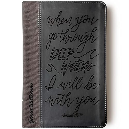 Hand Lettered and Laser Engraved NIV BlackGray Leathersoft Bible, Custom Name Engraving Available, Personalized Gift for Wedding, Baptism,