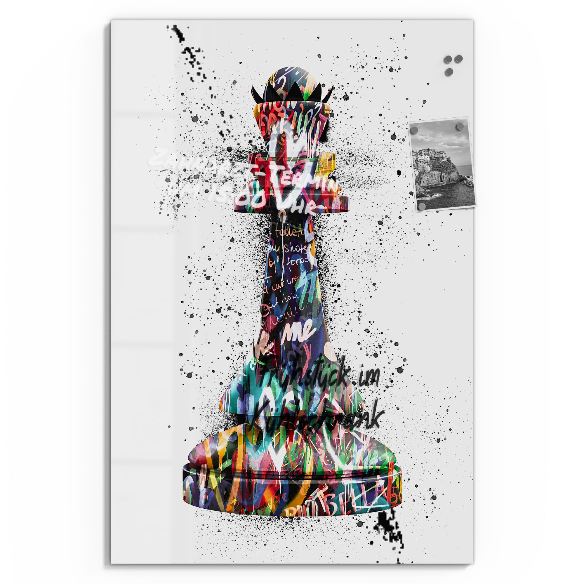 DEQOART Lavagna magnetica in vetro | 60 x 90 cm | motivo "Urbane Identitätskunst" | Lavagna magnetica con magneti, penna e panno per cucina e ufficio, lavagna magnetica e scrivibile
