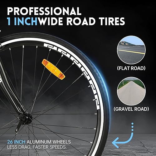 Miniatura 5 de Outroad Road Bike 14-21 Speed Shifter 700C Wheel Wheels with Aluminum Alloy Frame, Rider Bike Faster and Lighter Commuter Bicycle (Black, Red, Blue,