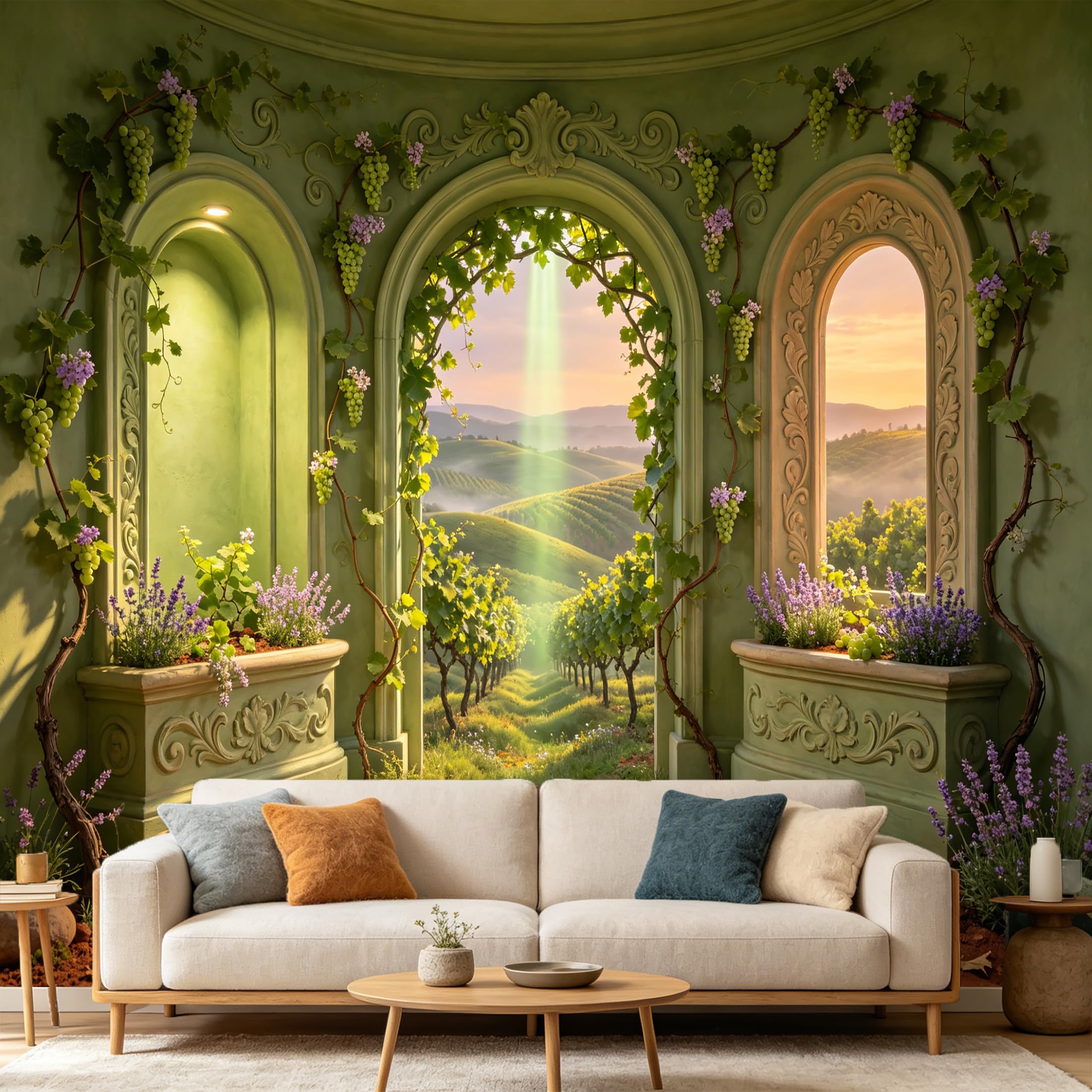 Custom Size Wall Mural Tuscany Vineyard Landscape Countryside Garden Arch Botanical Oil Painting Style SelfAdhesive Art Prints wall Fabric Removable Large Wallpaper Home Living Room Decor