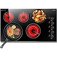 Karinear 24 inch Electric Stainless Steel Cooktop, 5200W Electric Hob for Cooking, Built-in and Countertop Ceraminc Stove Top with 4 Burners, Knob Control, 16 Power Levels, 220-240V, No Plug
