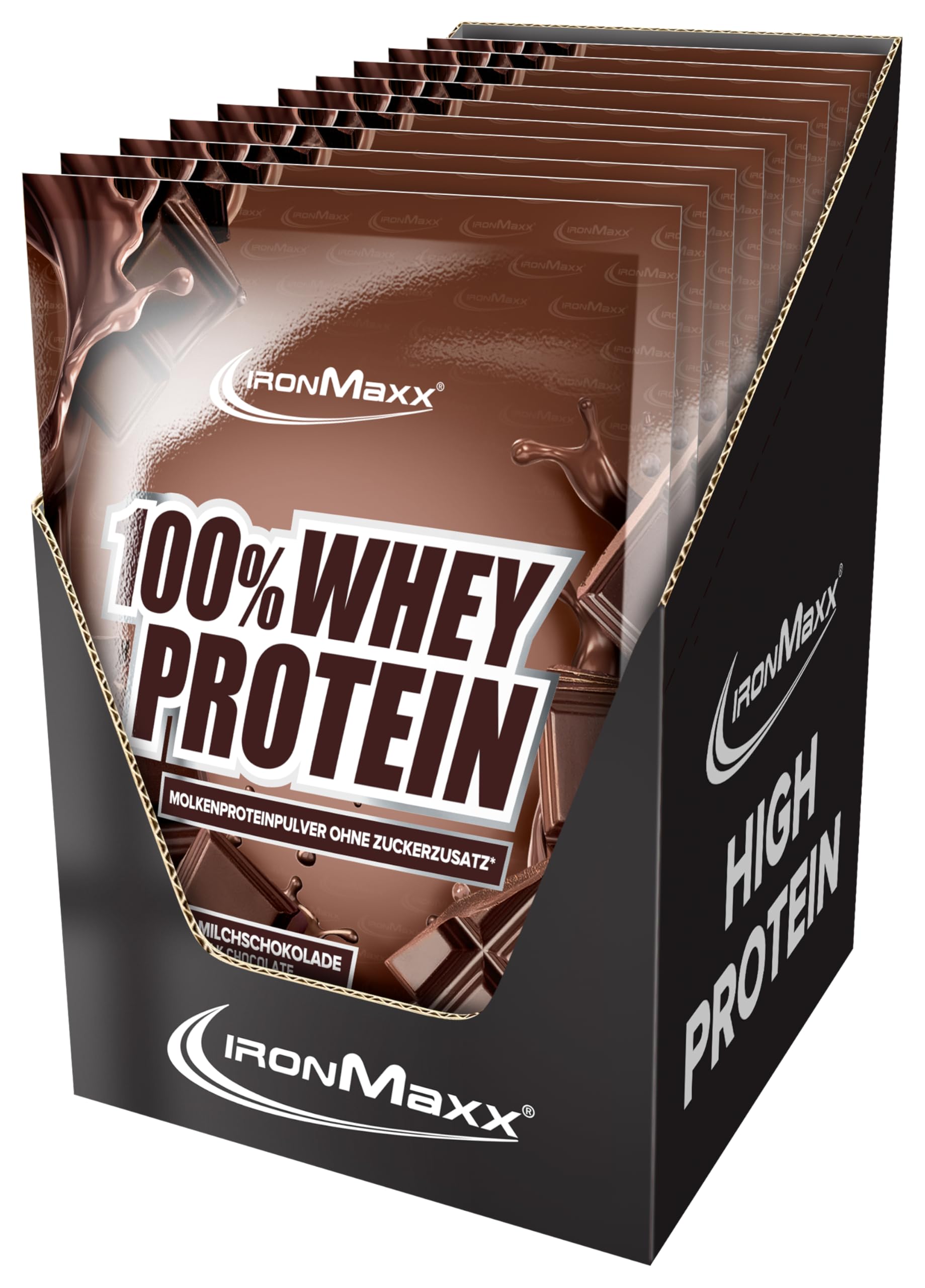 IronMaxx 100% Whey Protein Pulver 10x30g - Milchschokolade | Cremiger Eiweißshake | Hochwertiges Protein für Muskelaufba
