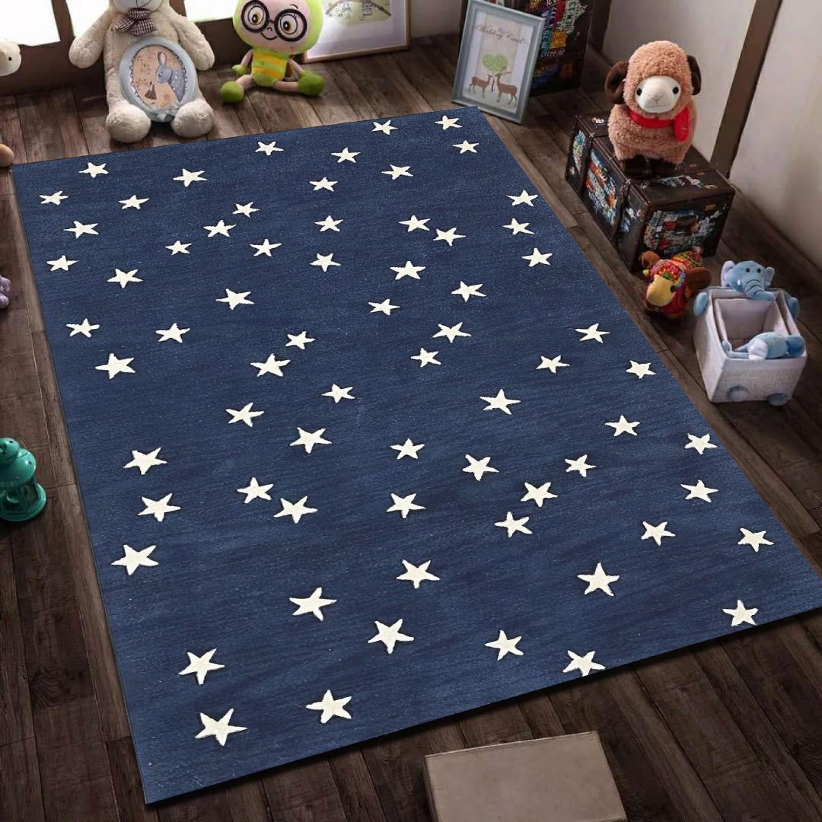 Tapis grand salon bleu doux pour une ambiance chambre et bureau