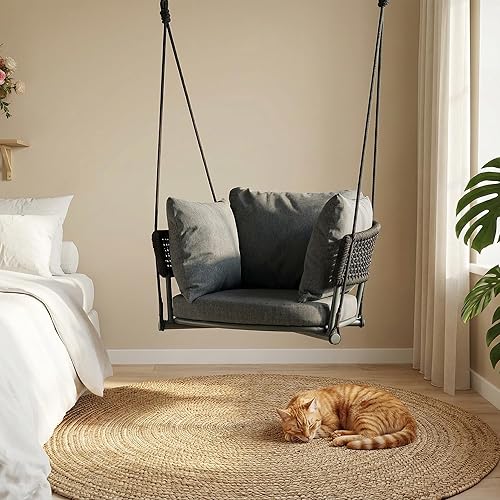 Miniatura 3 de Columpios colgantes para porche, silla de columpio individual para exteriores, columpio de balcón al aire libre, asiento de columpio de patio