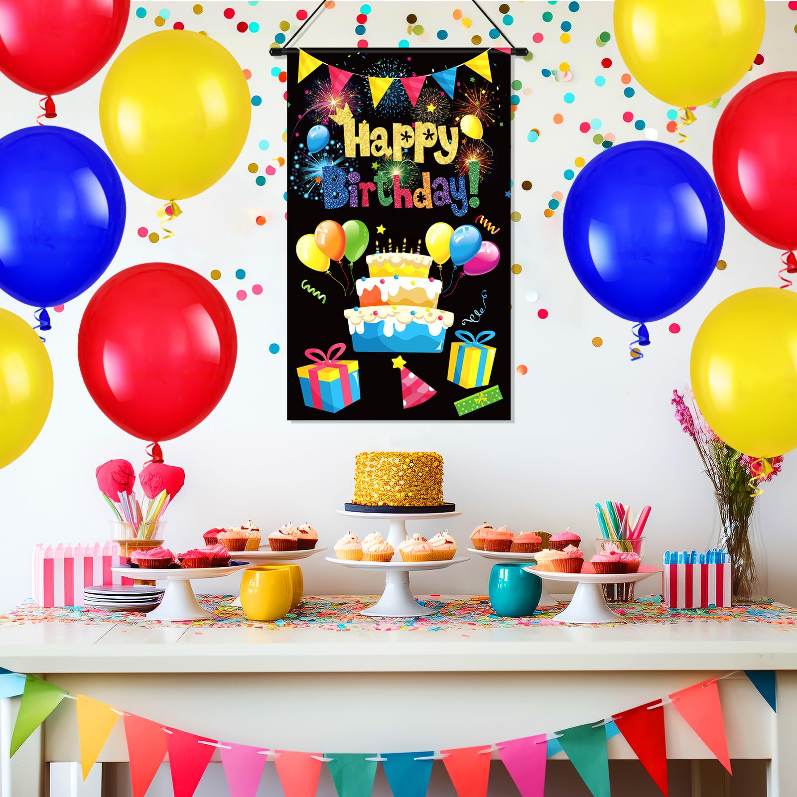Happy Birthday Banner - 50x30cm Gold & Black Party Sign For Baby Showers, Celebrations & Decor