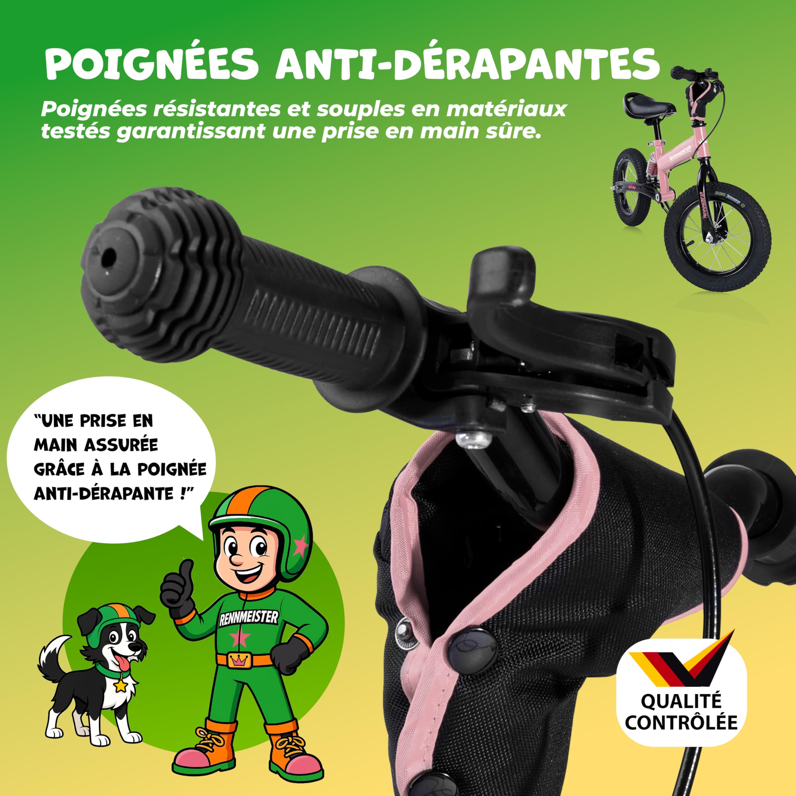 Draisienne pour Enfants Rose - Vélo sans pédale avec Guidon, Selle réglable, Frein - Vélo d'apprentissage avec Suspension, vélo d'équilibre Pneus jusqu'à 50kg