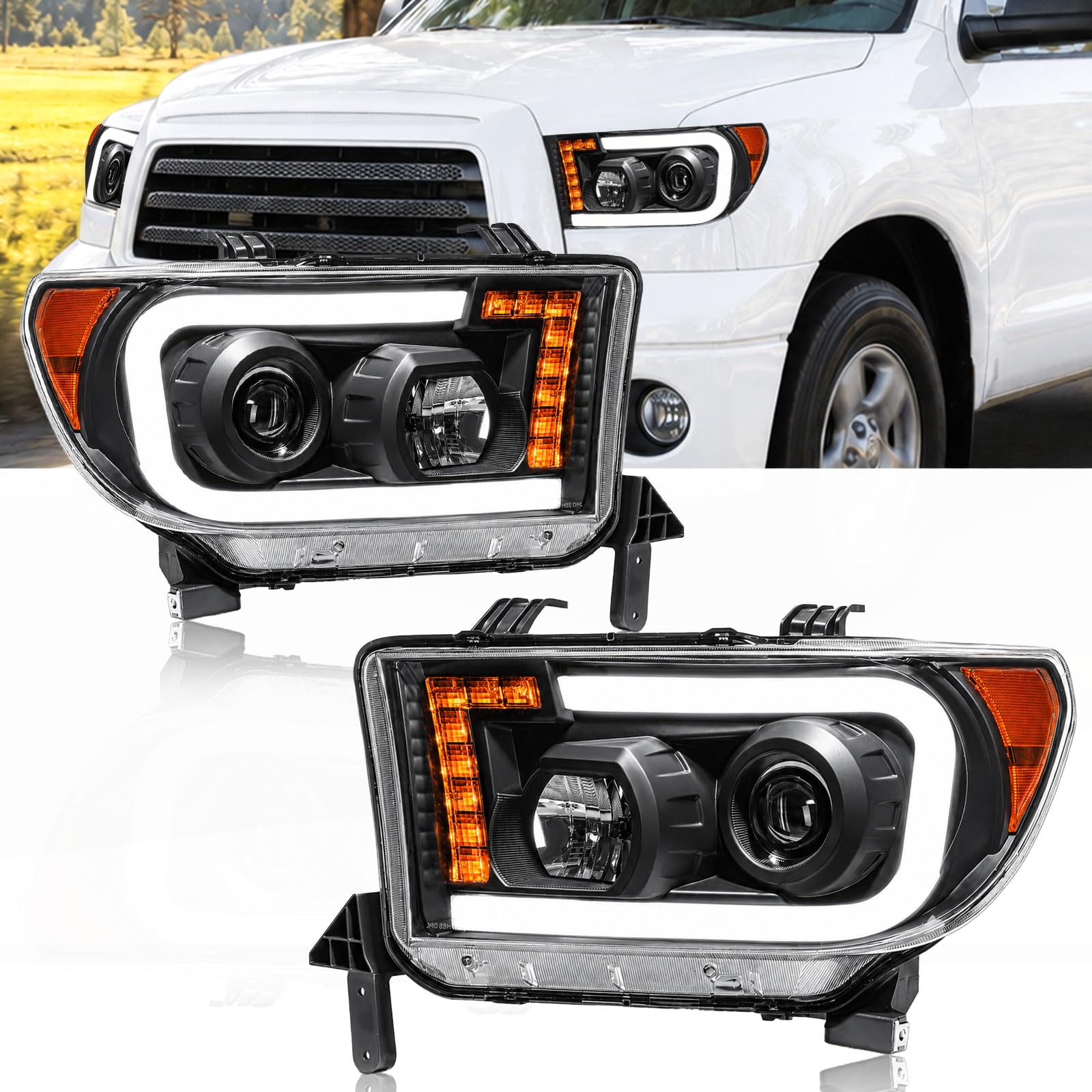 Photo 1 of ***MISSING HARDWARE*** Fullux Headlights Projector for 2007-2013 Toyota Tundra w/LED DRL
