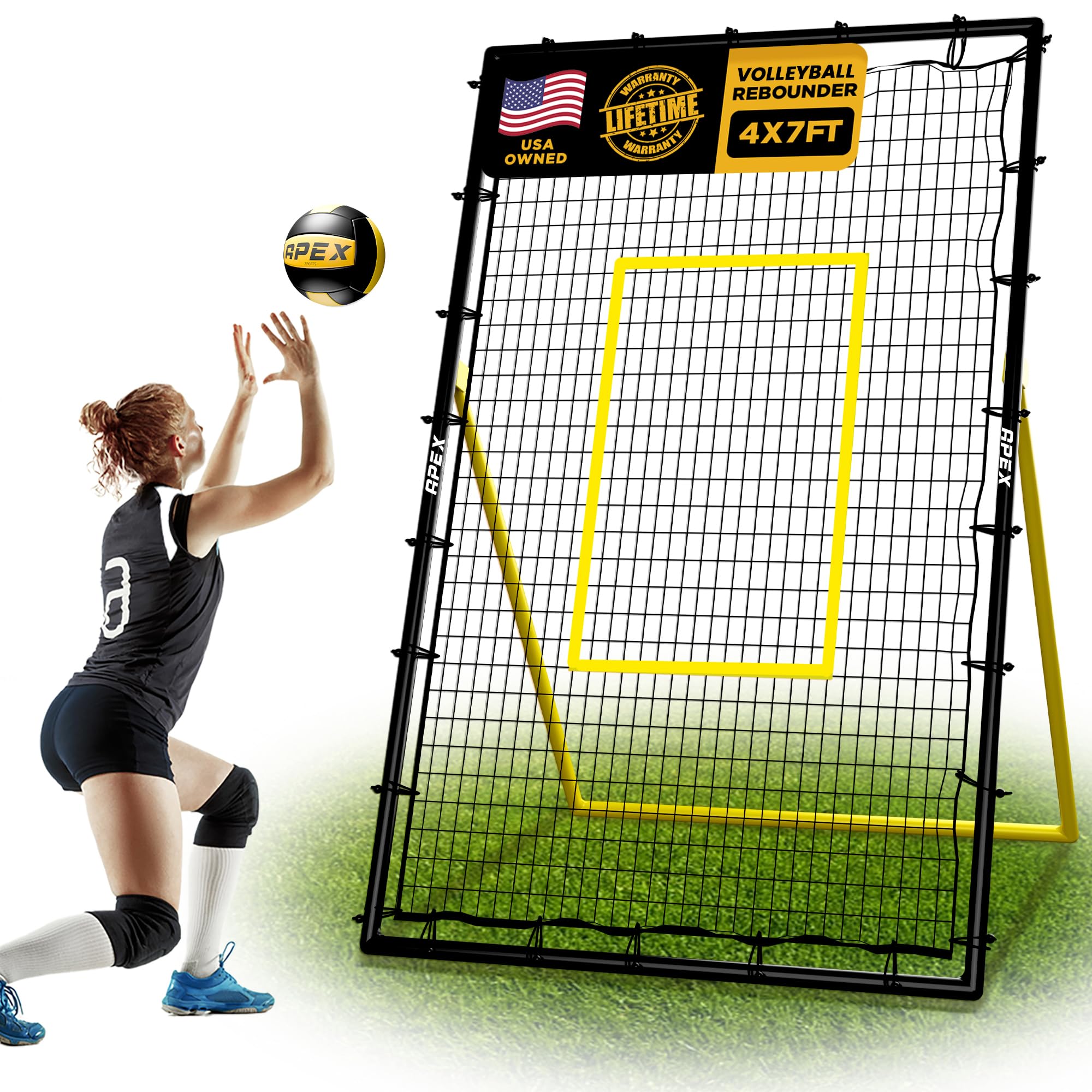 Adjustable Volleyball Rebounder Net 7x4 ft – Bounce Back Training Equipment with Angle Customization for Practicing Volleying, Bumping, Spiking – Durable & Portable with Travel Bag