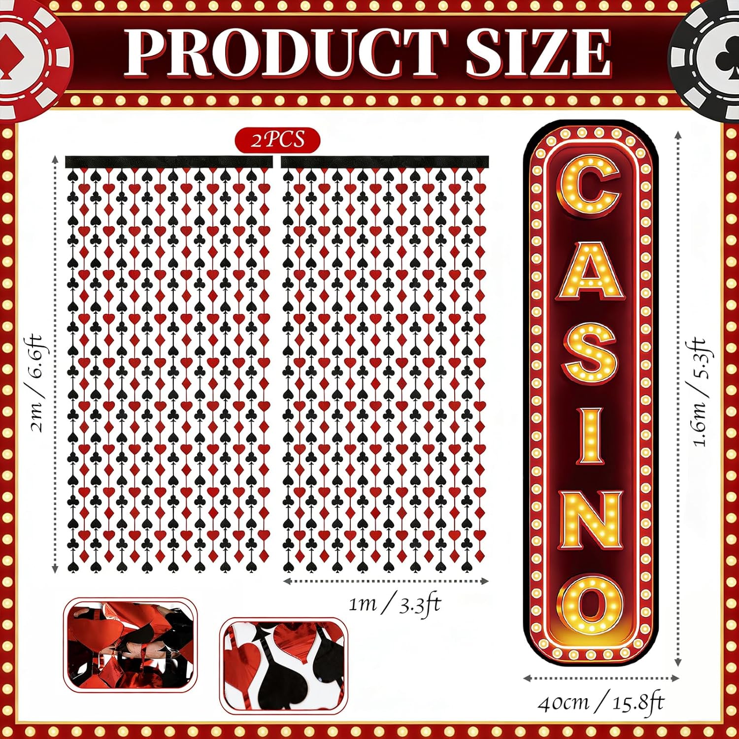 Casino Night Decorations - Giant Casino Sign Cardboard Cutout Standup for Las Vegas Party Decorations, Casino Photo Booth Props