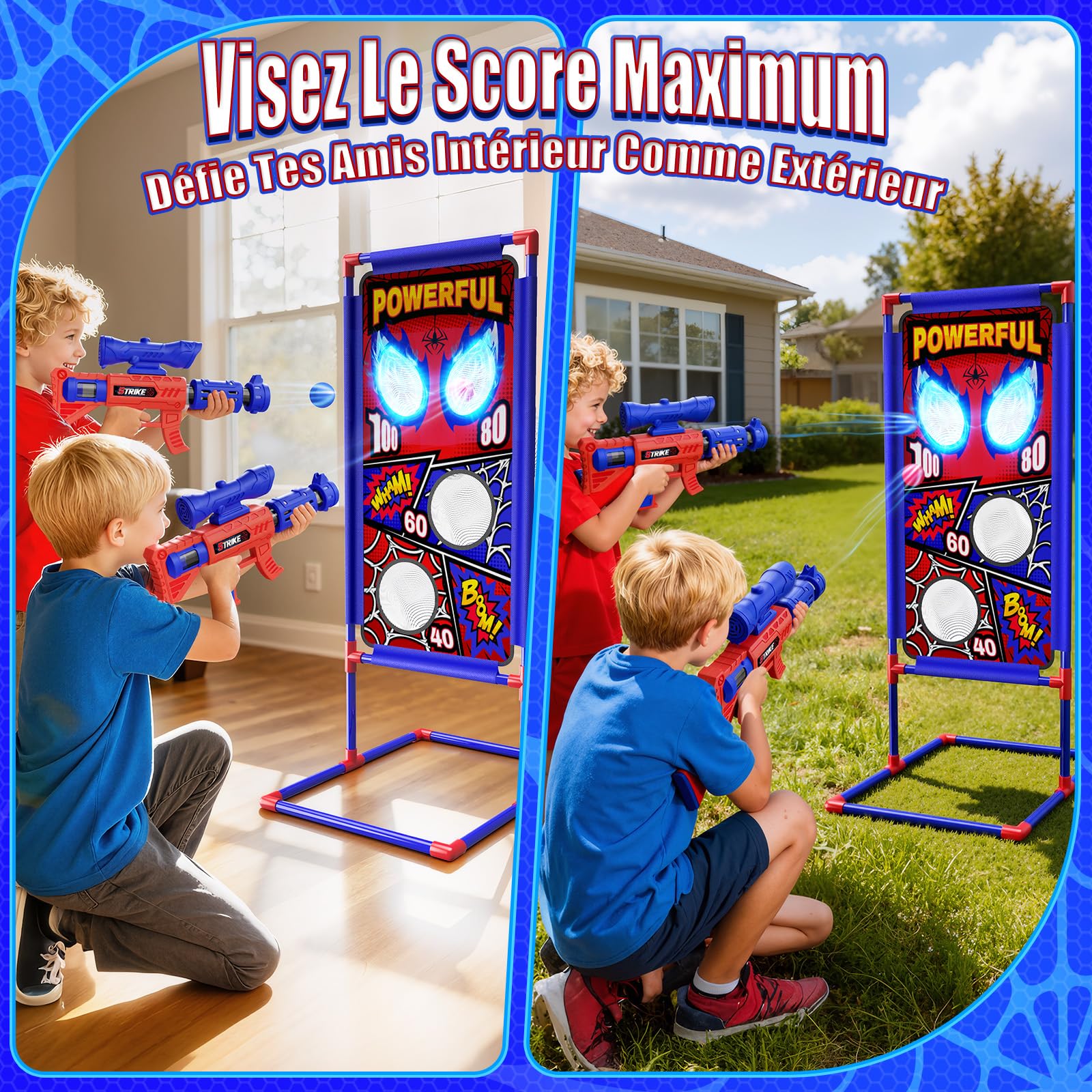 Jeu de Tir Enfant avec 2 Pistolet à Air avec Visée|4 Cibles à Points|24 Balles Mousse, Jeux Exterieur Enfant Jouet Garcon 3-12 Ans Cadeau Enfant 4 5 6 7 8 9 Ans Garçon Cadeaux de Pâques Anniversaire